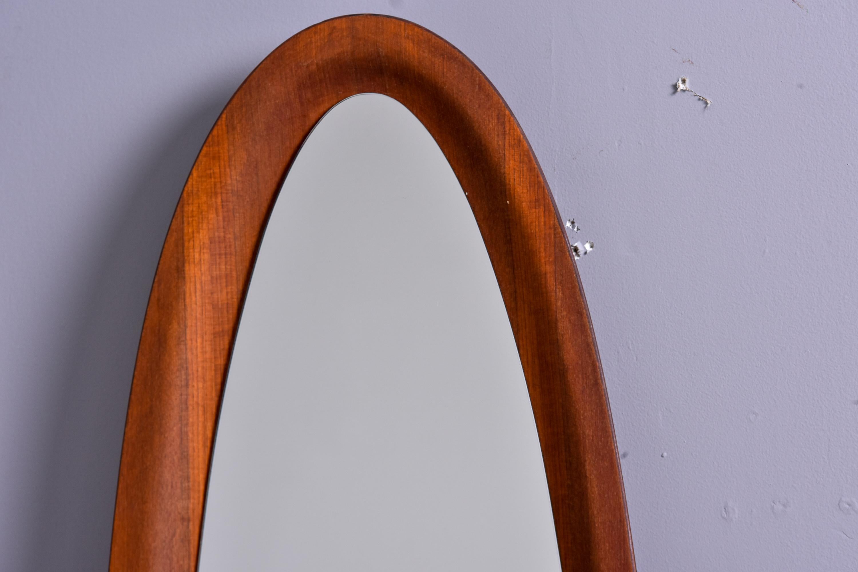 Pair Tall Slender Mid Century Italian Oval Mirrors with Deep Set Frames For Sale 5