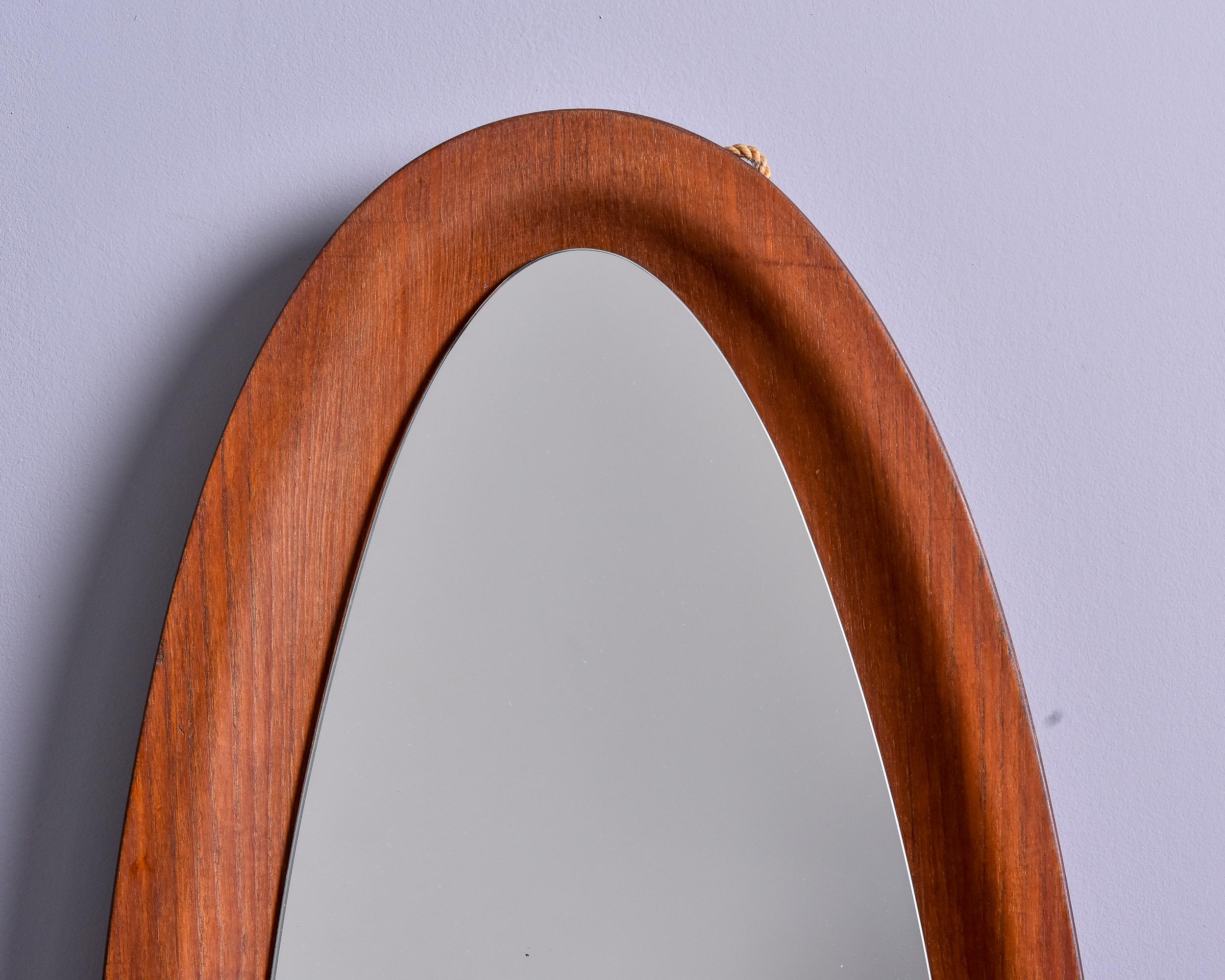20th Century Pair Tall Slender Mid Century Italian Oval Mirrors with Deep Set Frames For Sale