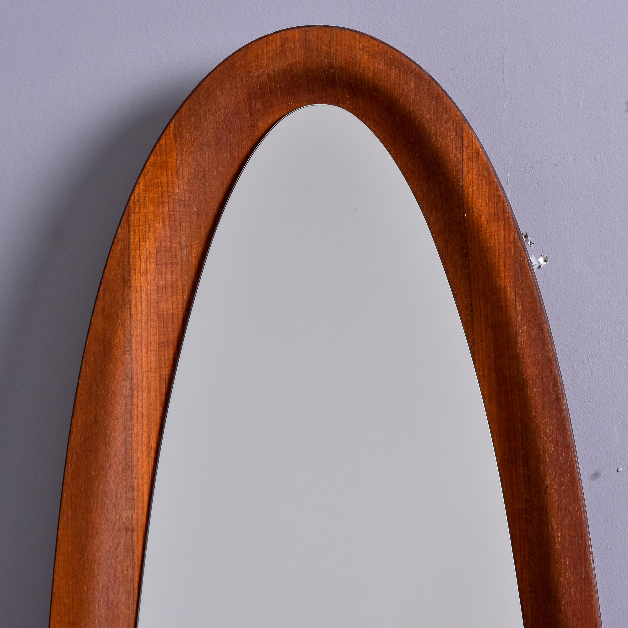 Pair Tall Slender Mid Century Italian Oval Mirrors with Deep Set Frames For Sale 1