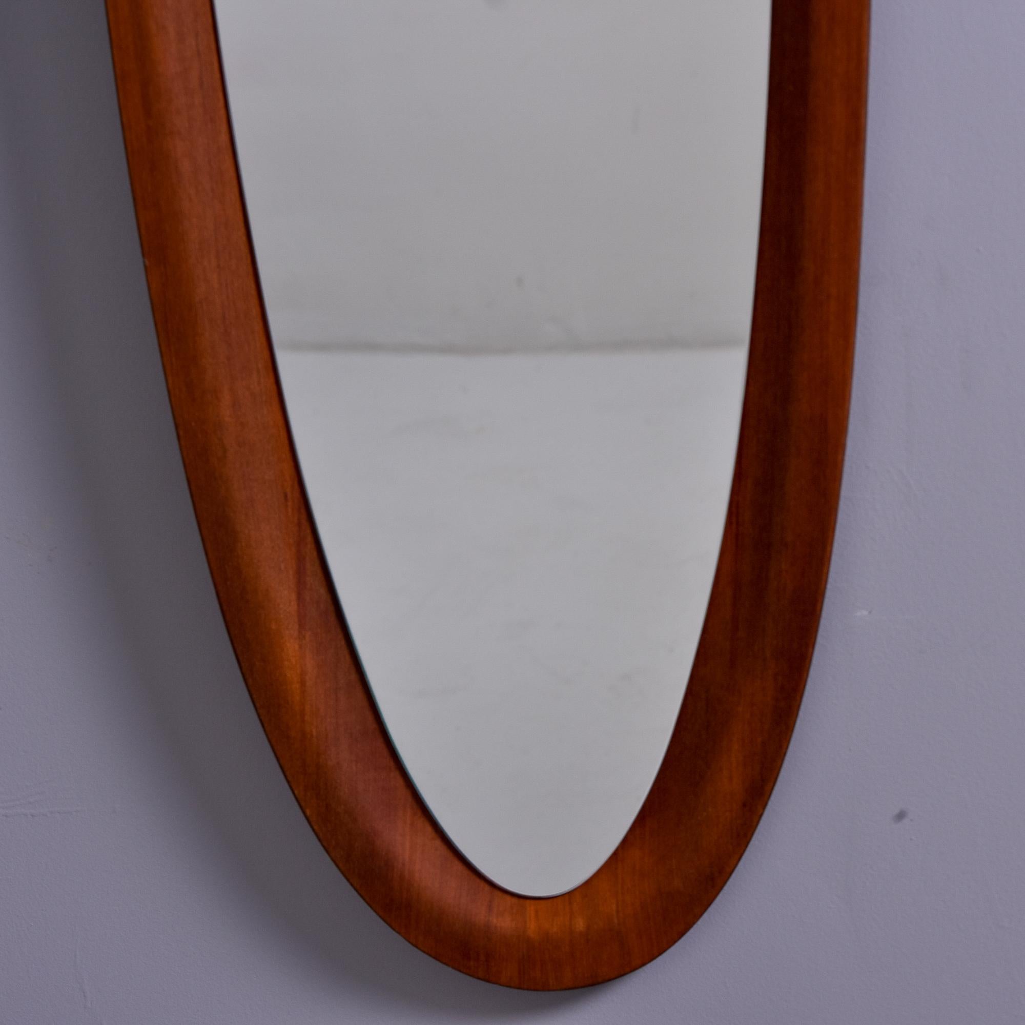 Pair Tall Slender Mid Century Italian Oval Mirrors with Deep Set Frames For Sale 2