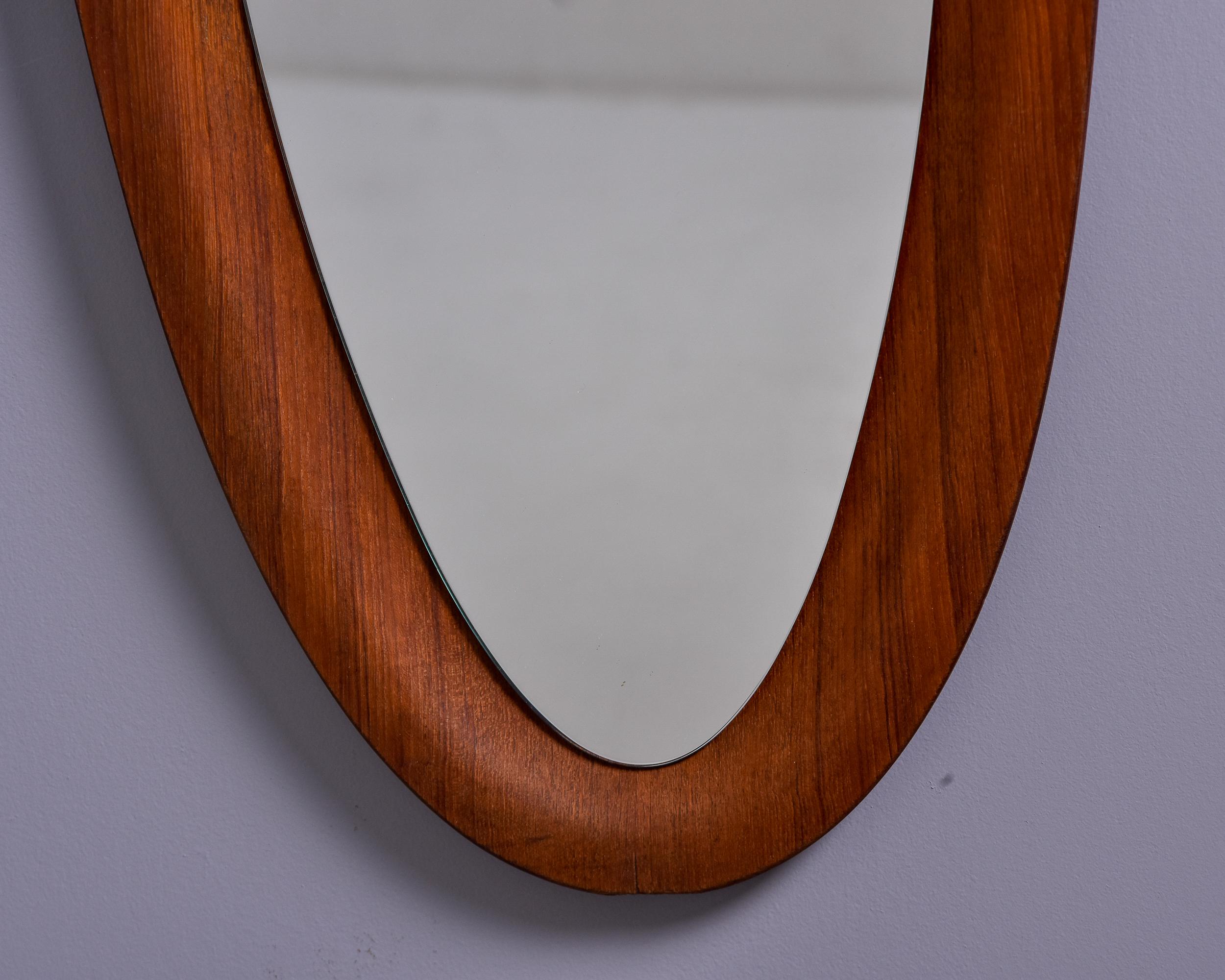 Pair Tall Slender Mid Century Italian Oval Mirrors with Deep Set Frames For Sale 3