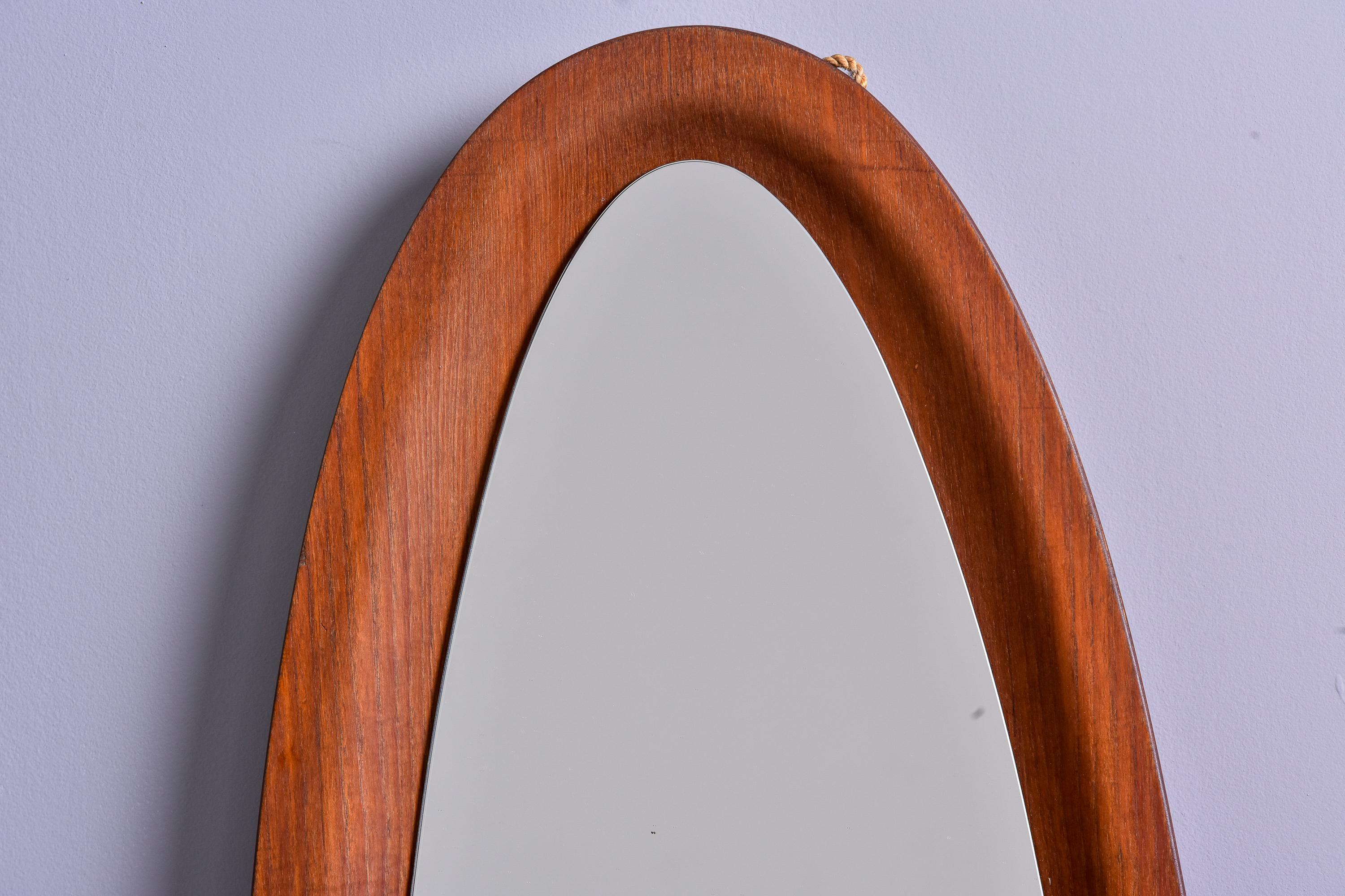 Pair Tall Slender Mid Century Italian Oval Mirrors with Deep Set Frames For Sale 4