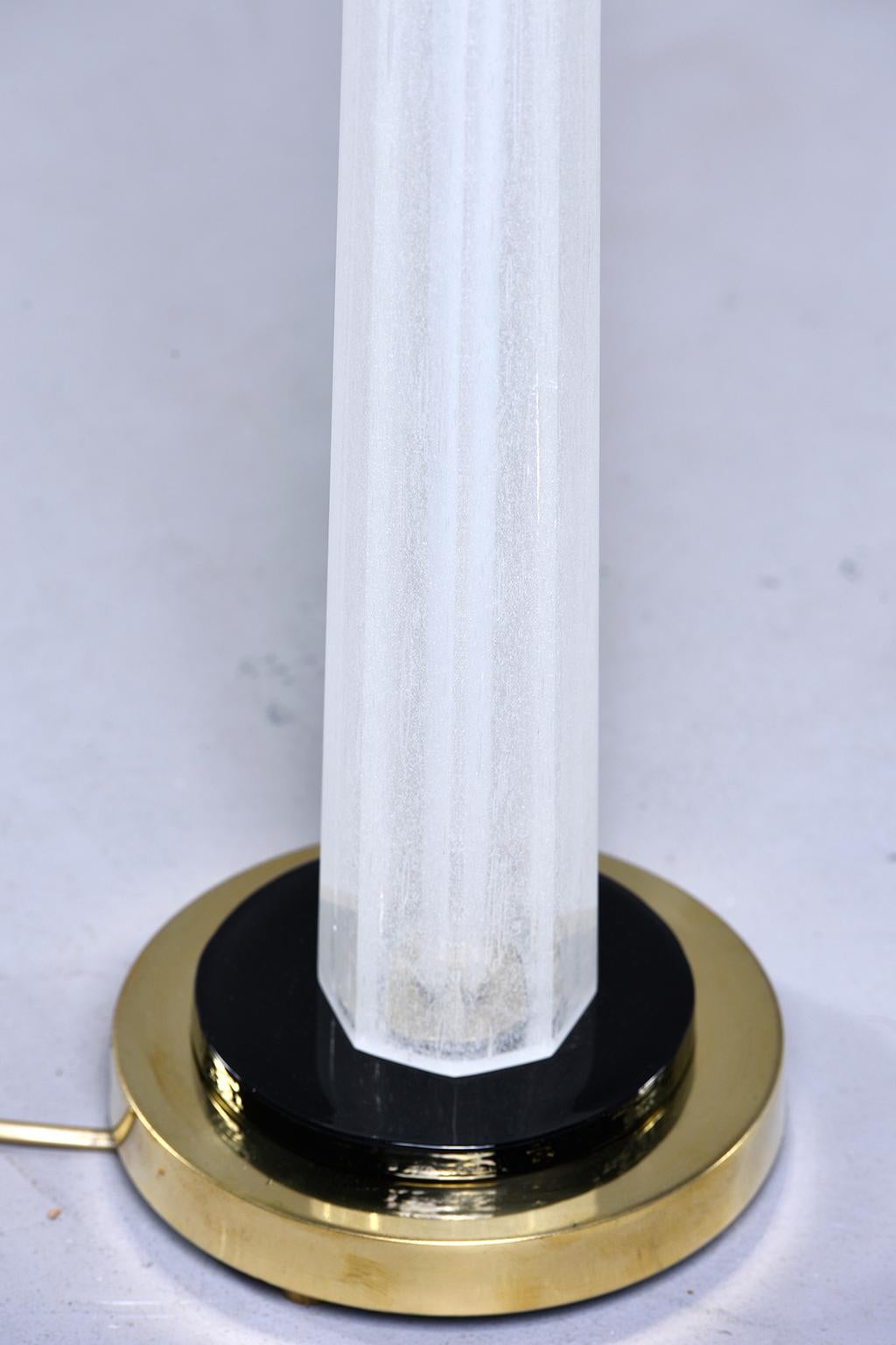 Mid-Century Modern Pair of Tall Slender Seguso White Murano Glass Lamps