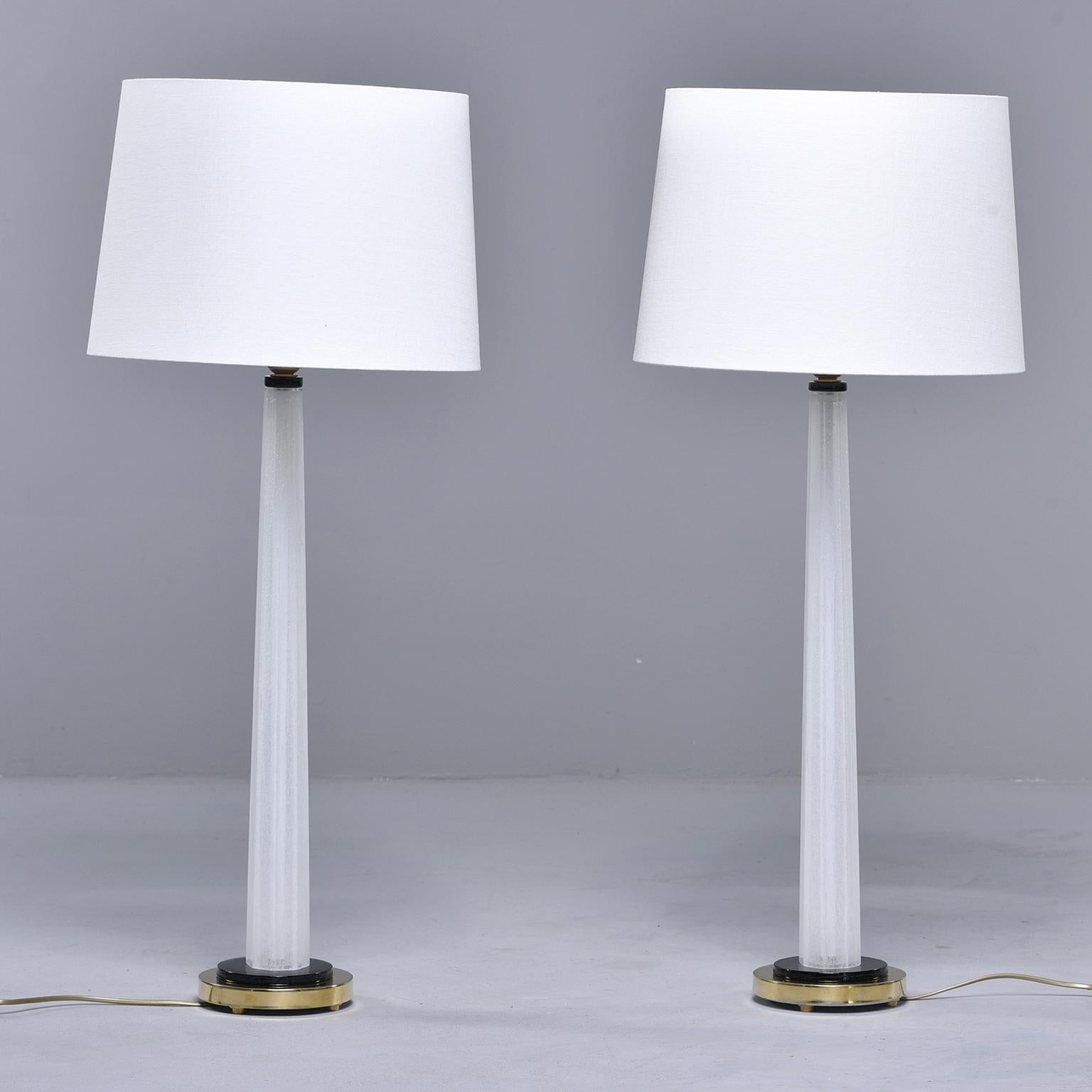 Pair of Tall Slender Seguso White Murano Glass Lamps 1