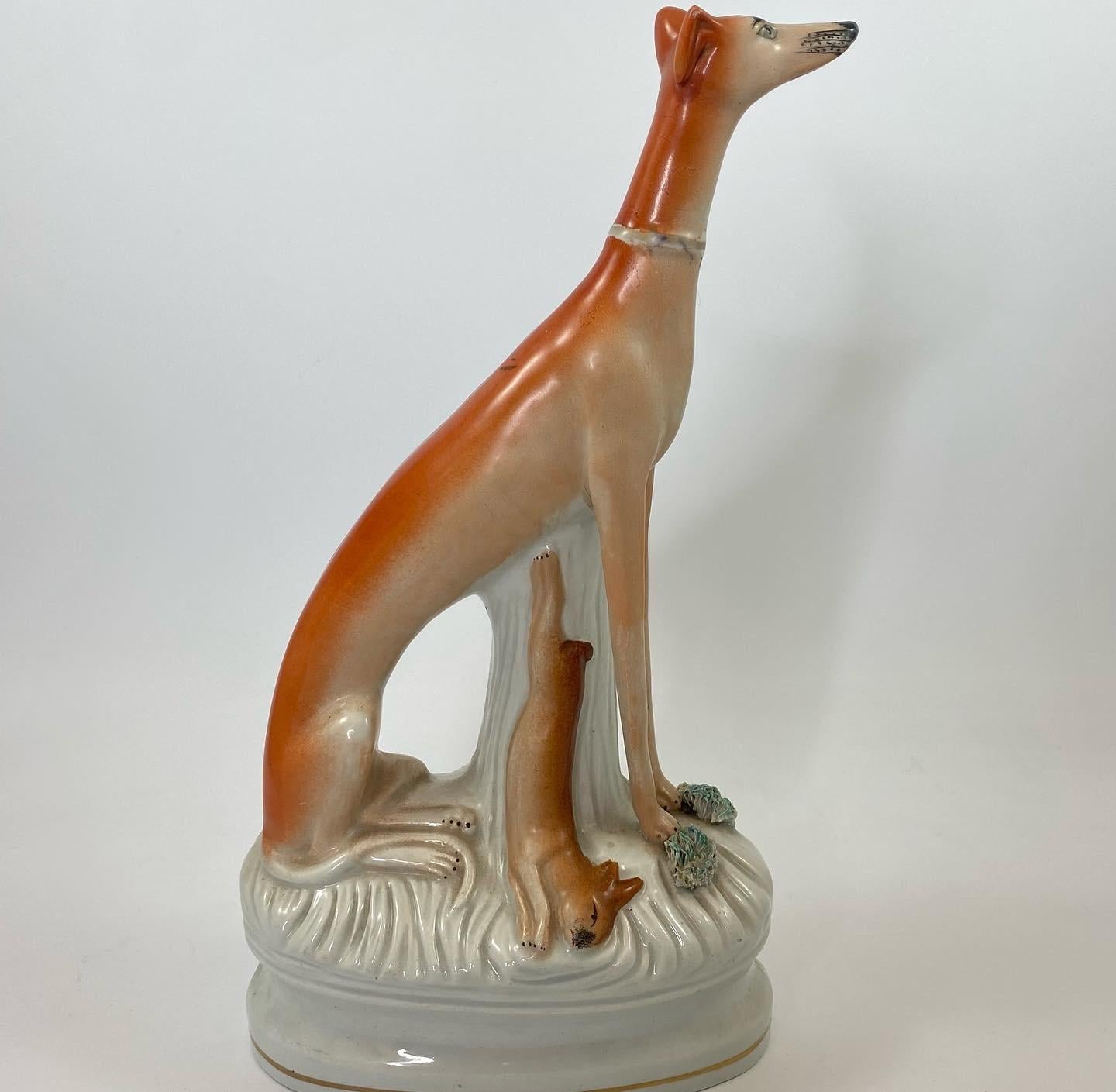 Pair Tall Staffordshire Pottery Greyhounds, c. 1860 1