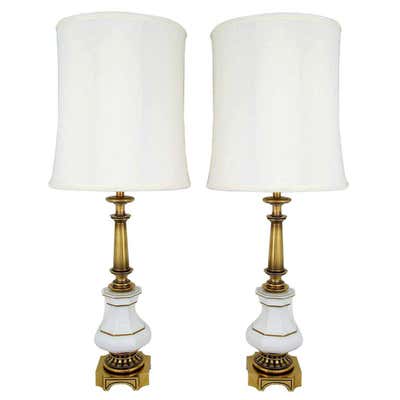 Pair Stiffel Porcelain Obelisk and Decorative Brass Table Lamps. For ...
