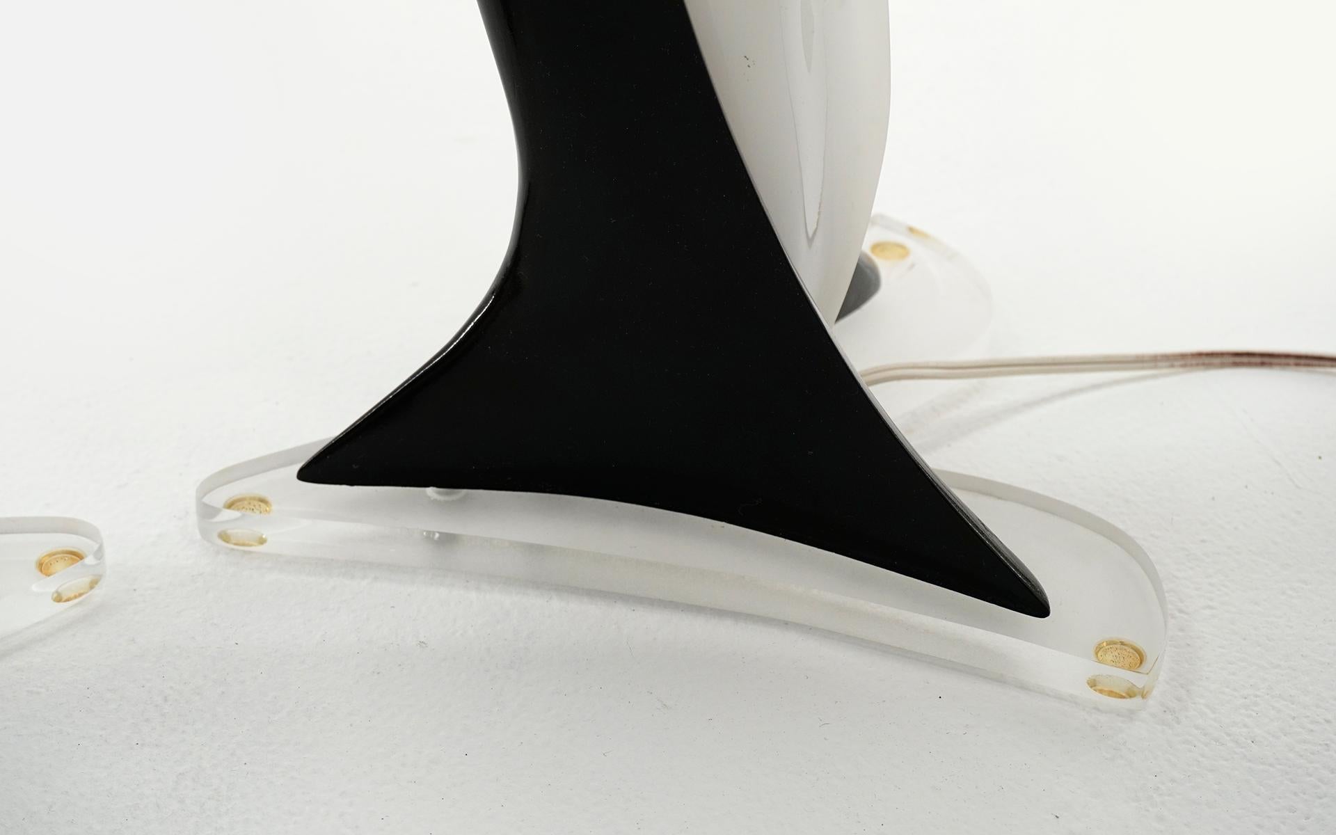 Pair Tall Table Lamps by Roger Rougier in White & Black Acrylic, Tall For Sale 4