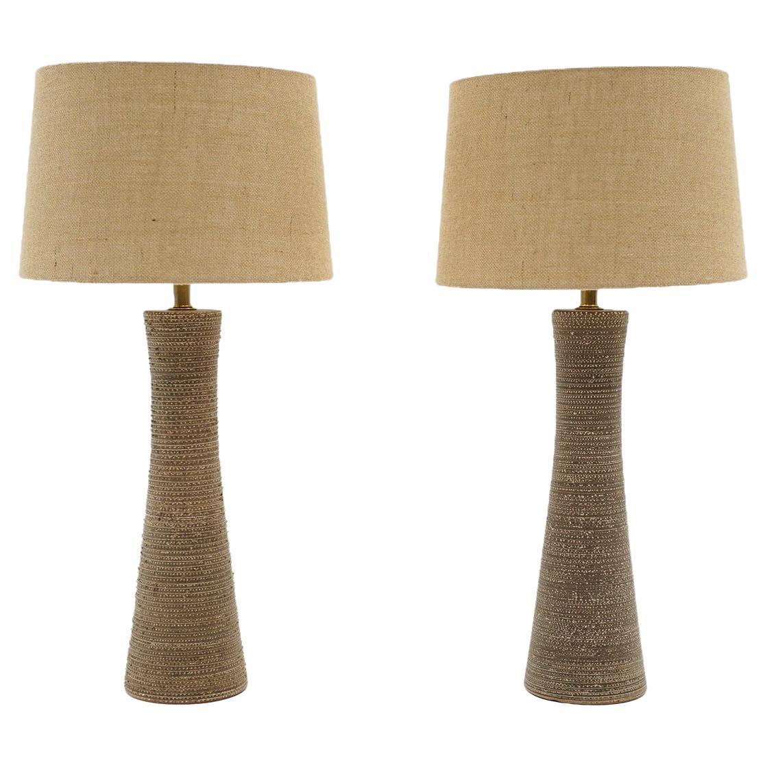 Pair Tall Textured Ceramic Table Lamps in the Style of Gorden and Jane Martz For Sale