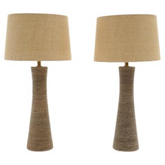 Pair Tall Textured Ceramic Table Lamps in the Style of Gorden and Jane Martz