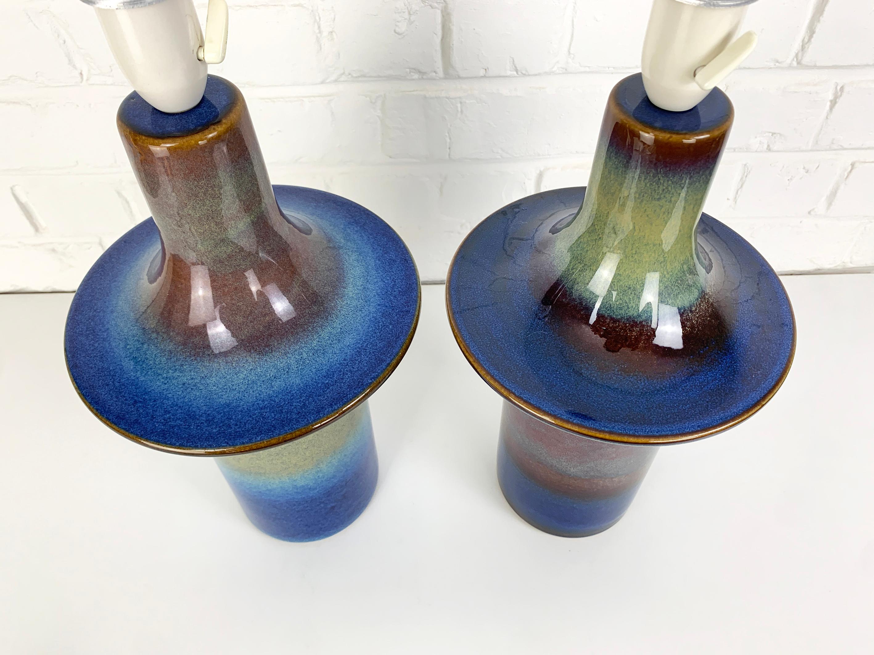 Paar hohe Ufo Søholm Stentøj Keramik Tischlampen Dänemark Mid-Century Steingut im Angebot 3