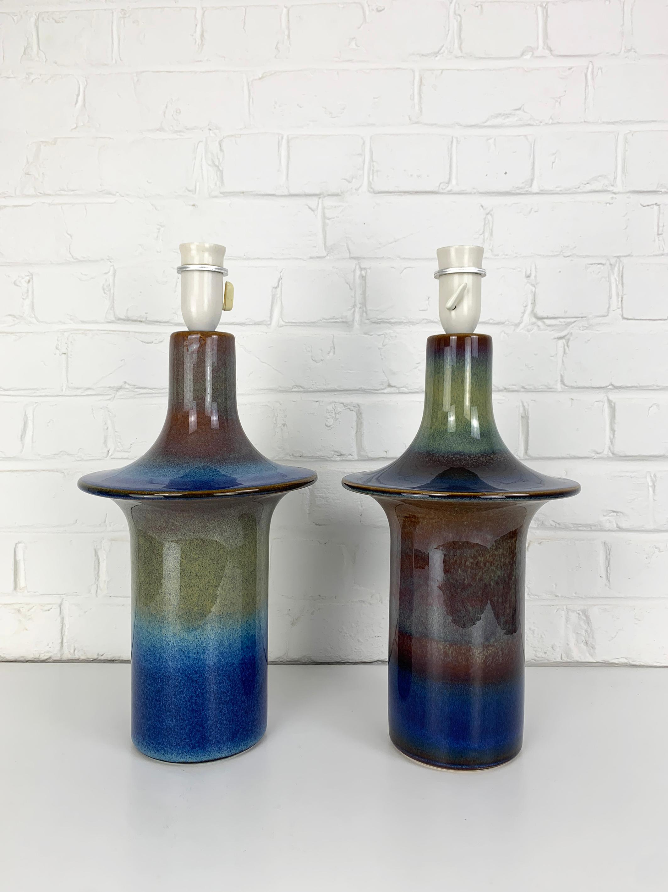 Paar hohe Ufo Søholm Stentøj Keramik Tischlampen Dänemark Mid-Century Steingut im Angebot 4