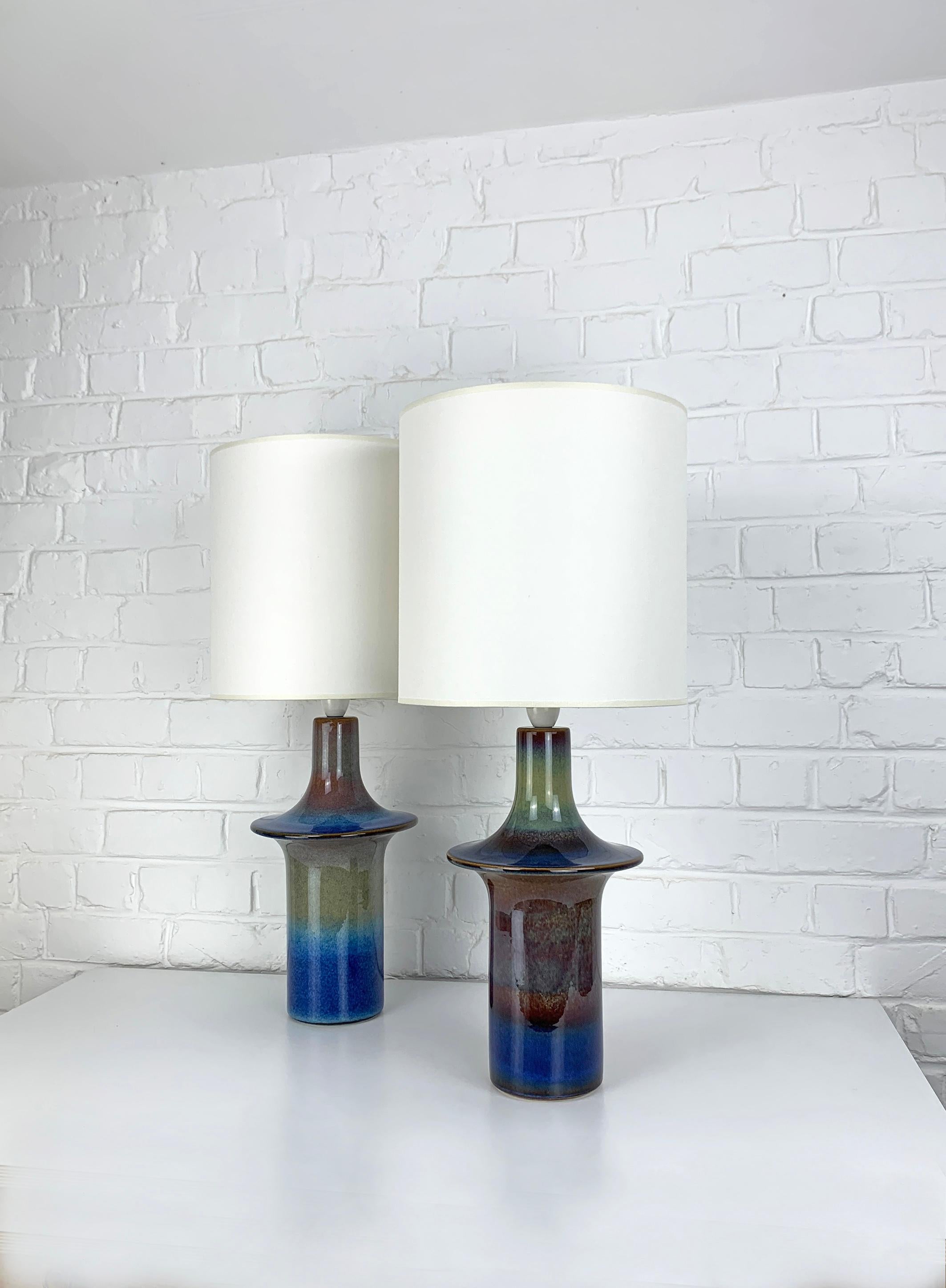 Paar hohe Ufo Søholm Stentøj Keramik Tischlampen Dänemark Mid-Century Steingut im Angebot 6