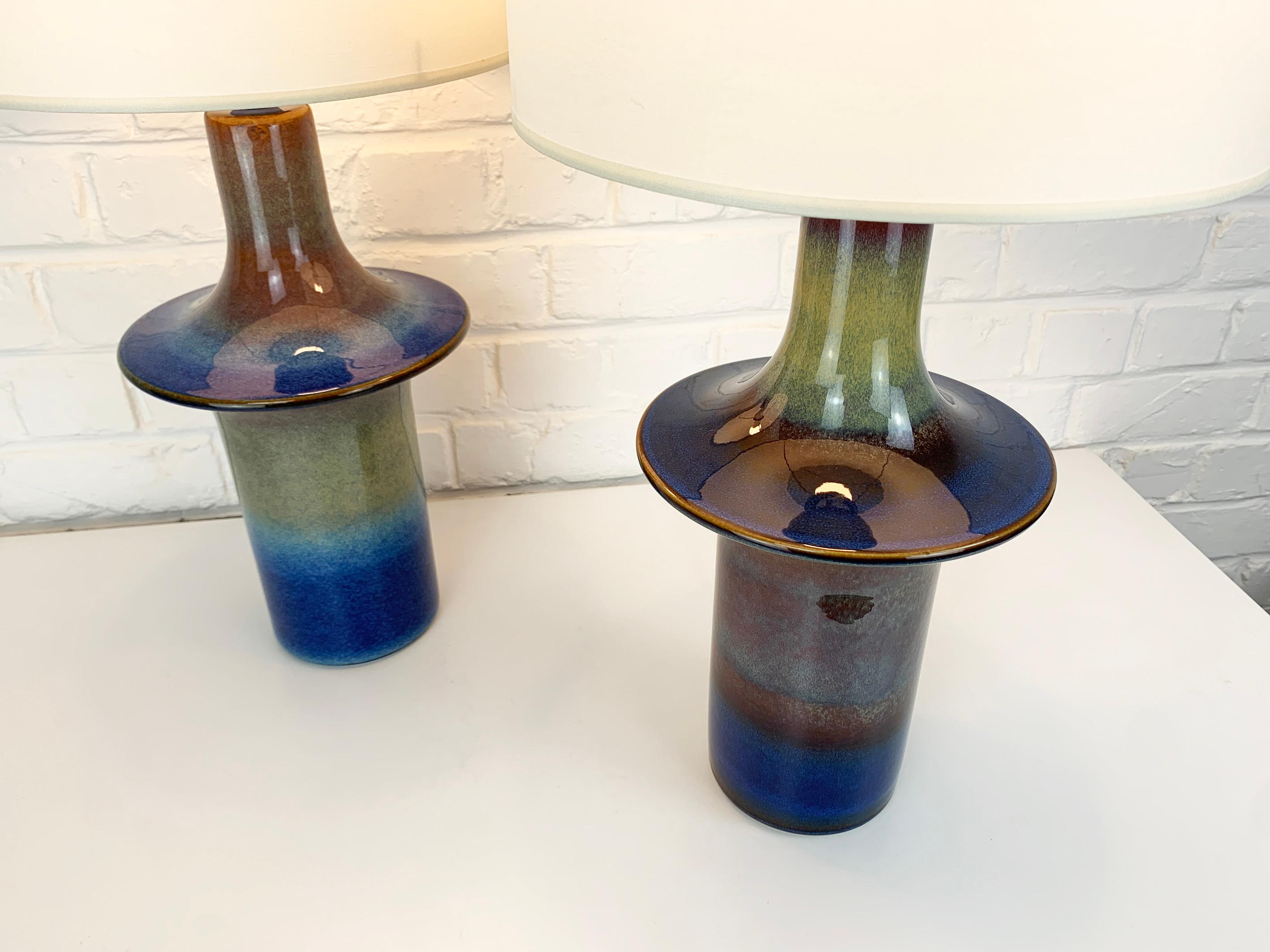 Paar hohe Ufo Søholm Stentøj Keramik Tischlampen Dänemark Mid-Century Steingut im Zustand „Gut“ im Angebot in Vorst, BE