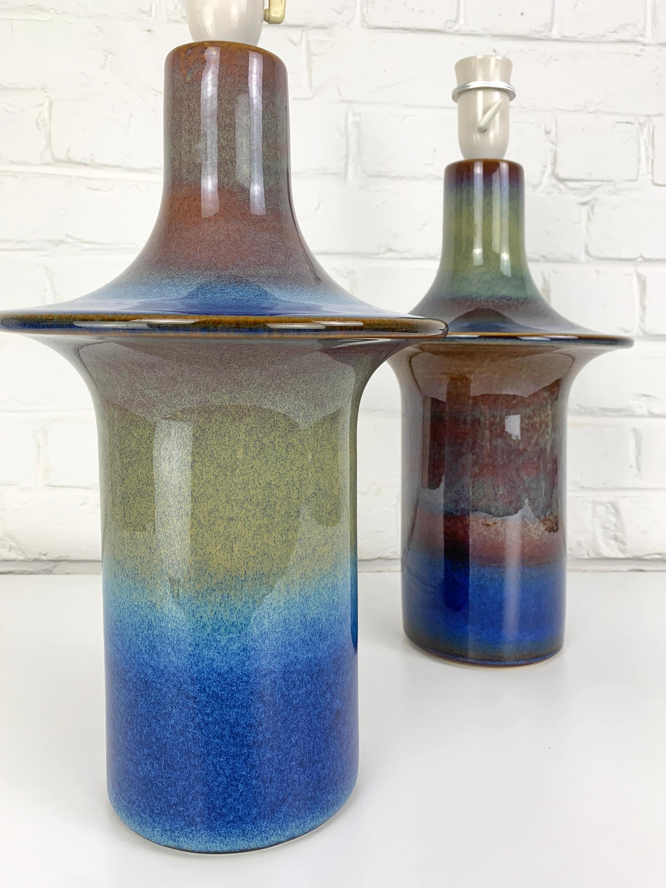 Paar hohe Ufo Søholm Stentøj Keramik Tischlampen Dänemark Mid-Century Steingut im Angebot 1