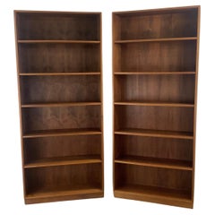 Pair Tall Vintage Modern Bookcases- Six Shelves