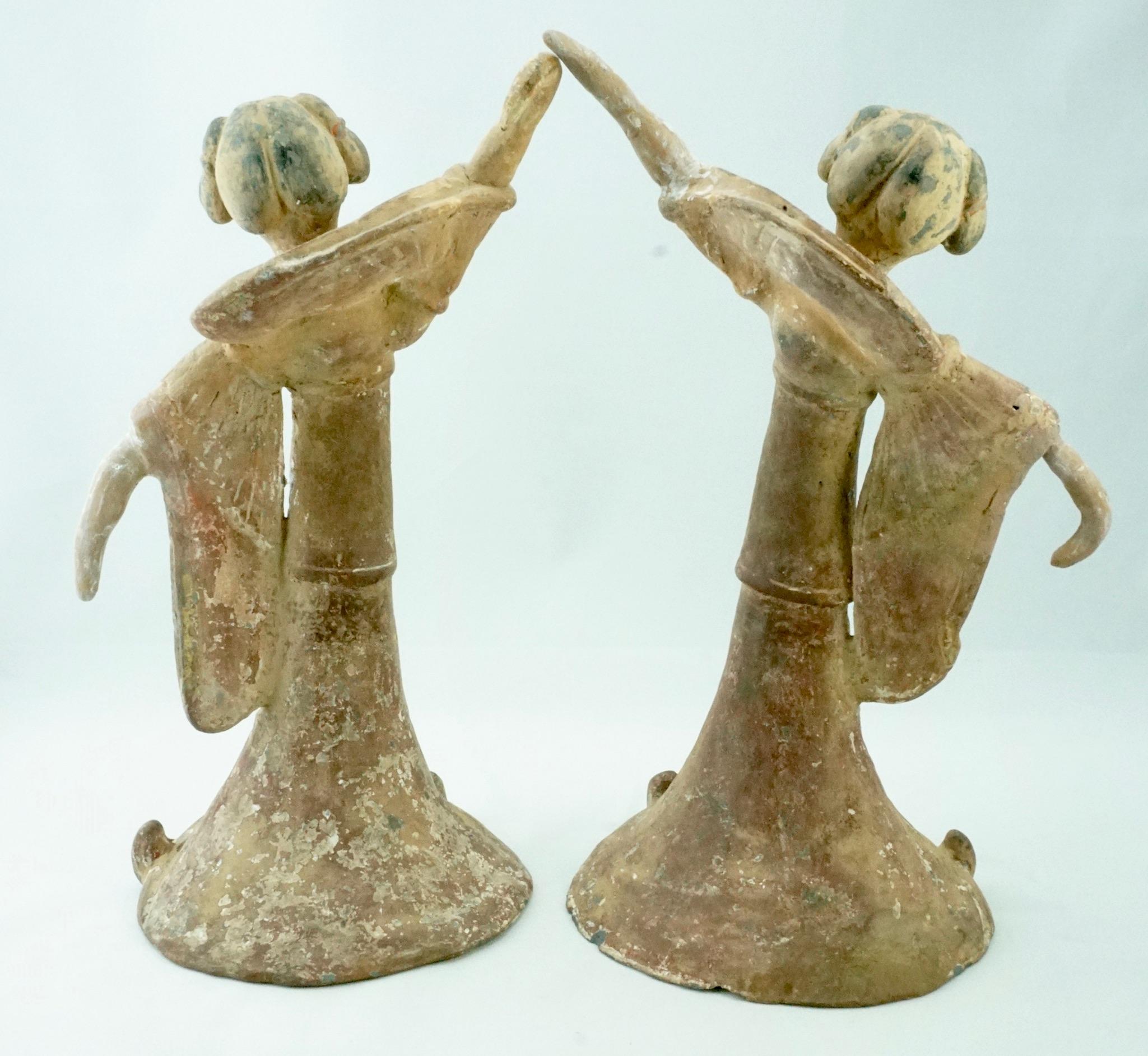 Chinese Pair Tang Dynasty Dancing Figures, China '618-907AD' For Sale