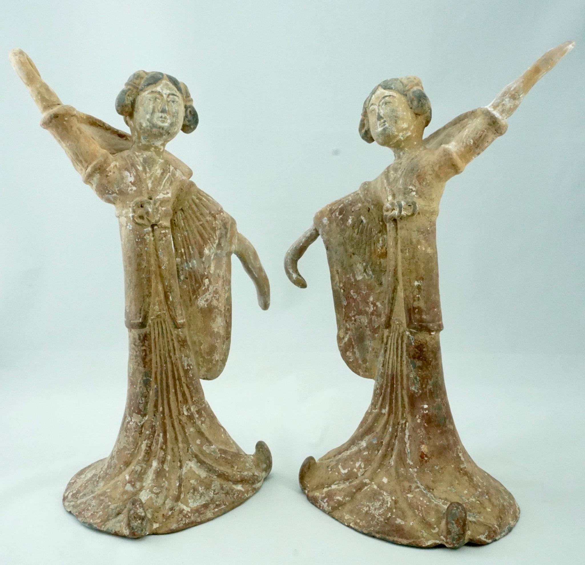 Pair Tang Dynasty Dancing Figures, China '618-907AD' In Good Condition For Sale In Dallas, TX