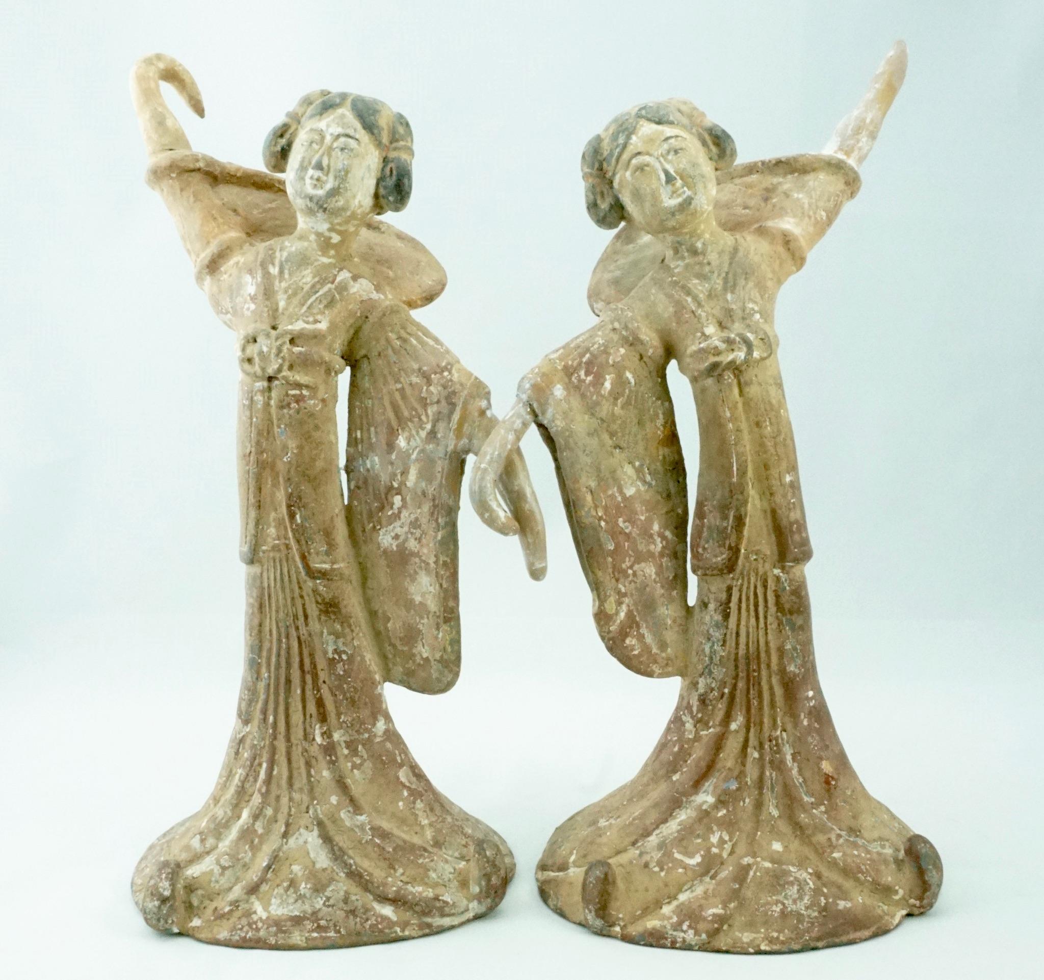 Terracotta Pair Tang Dynasty Dancing Figures, China '618-907AD' For Sale