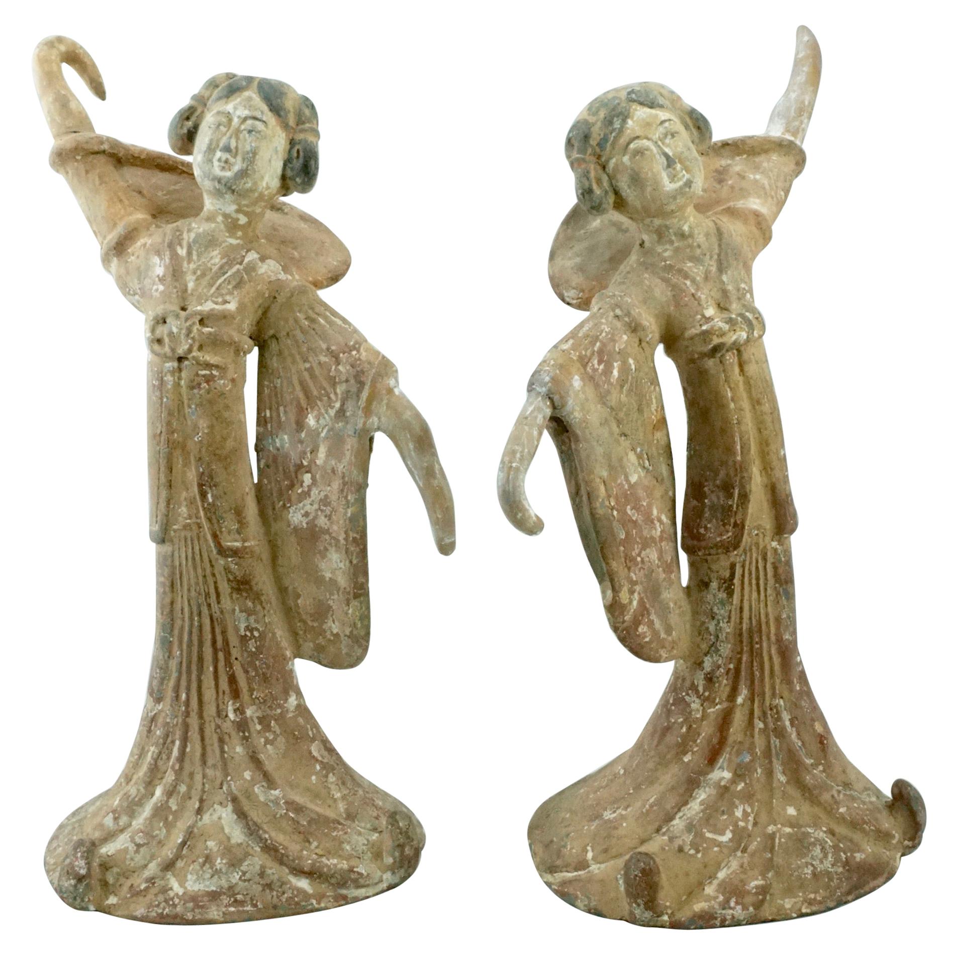 Pair Tang Dynasty Dancing Figures, China '618-907AD' For Sale