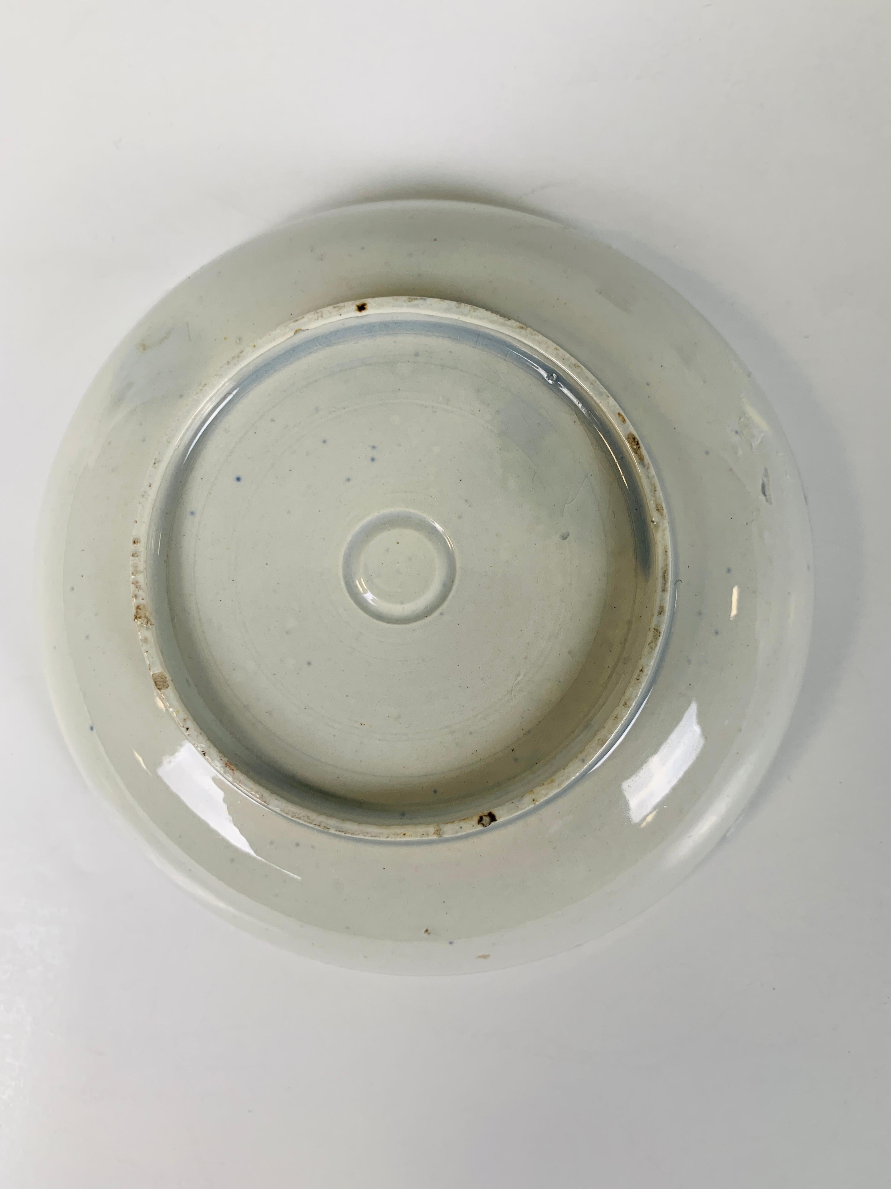Pair Tea Bowls & Saucers Pearled Creamware Hand-Painted in Imari Colors 18th C 3