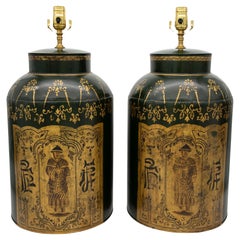Pair Tea Tin Lamps