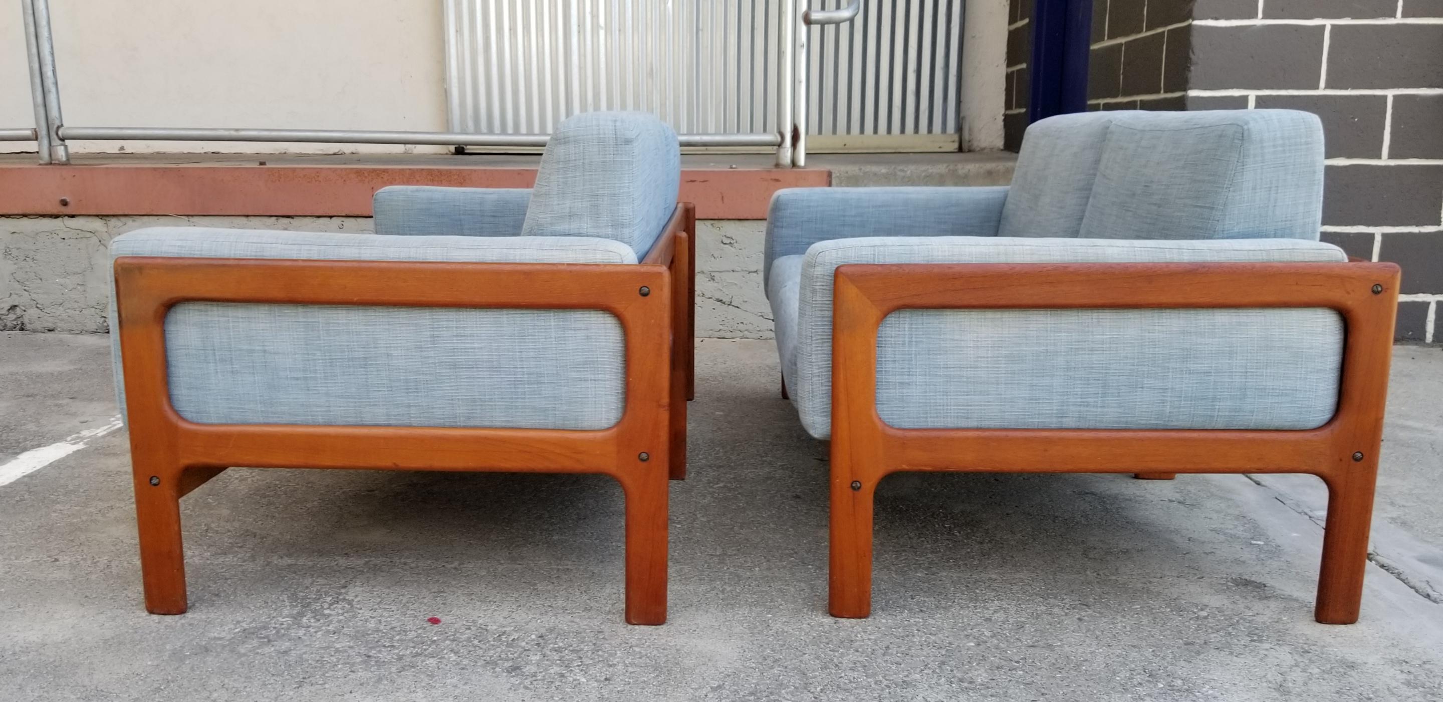 Pair Teak Danish Modern Sofa / Loveseats 4