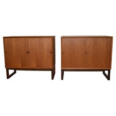 Pair Teak Danish Modern Record Storage Cabinet