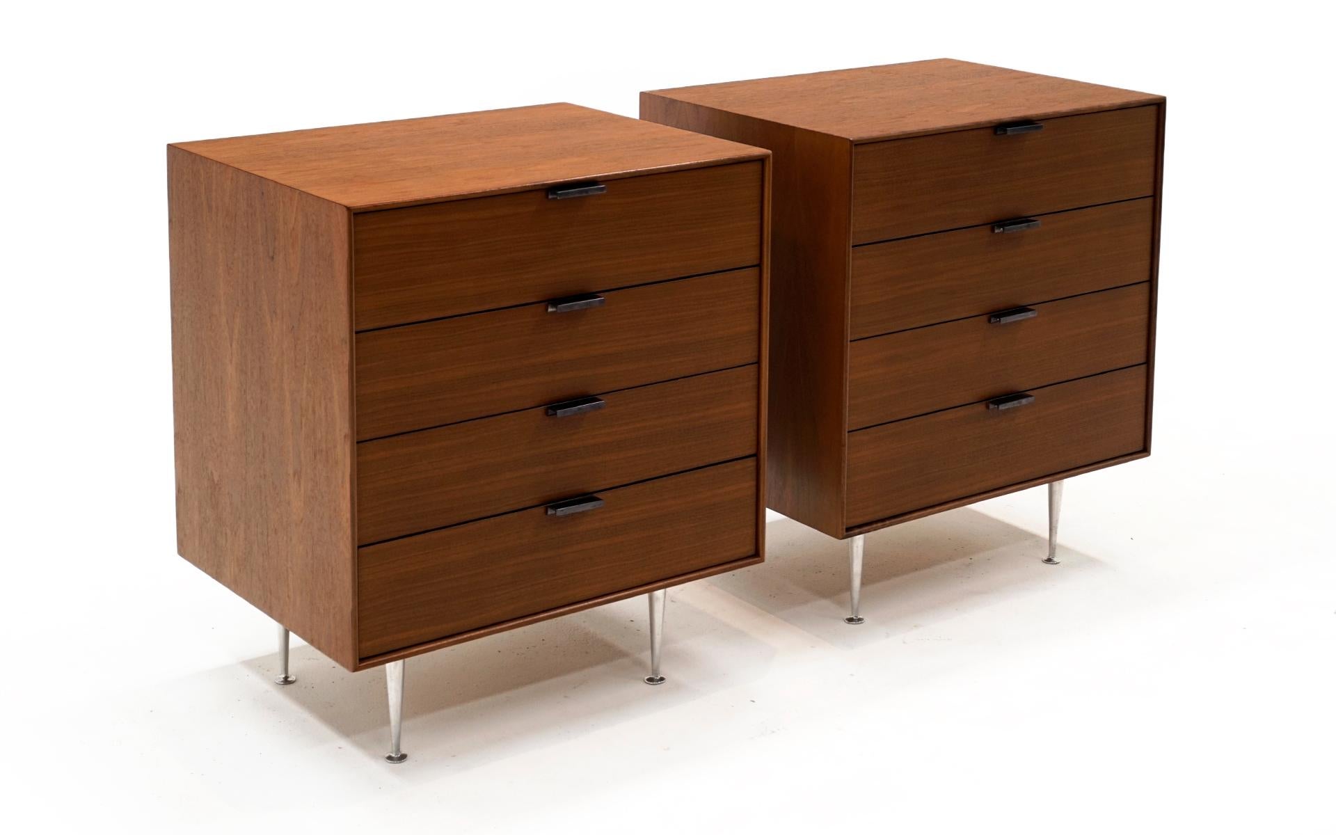 Mid-Century Modern Pair Teak George Nelson Thin Edge Night Stands / Chests. Expertly Restored. For Sale