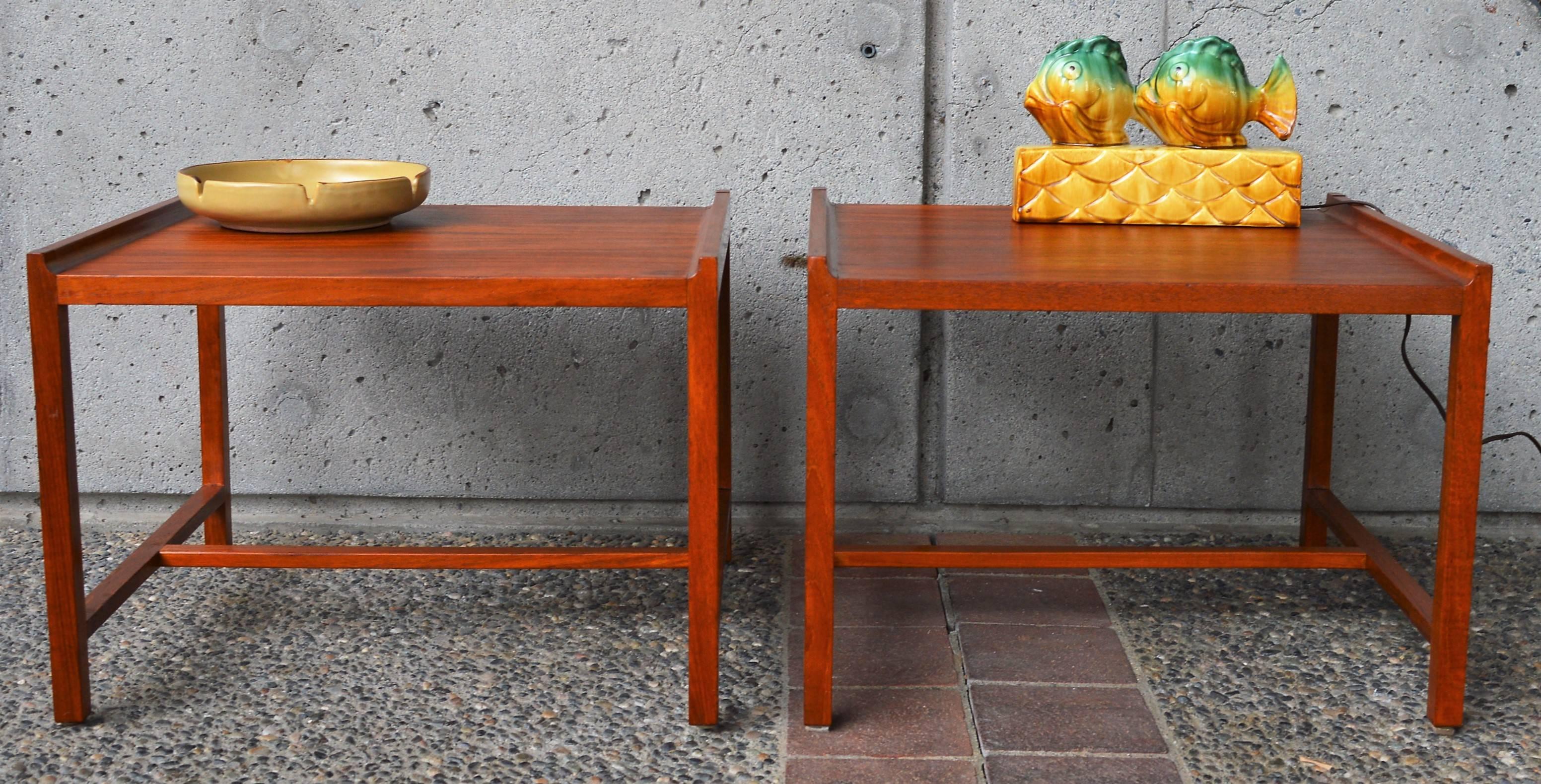 Mid-Century Modern Pair of Teak Minimalist Side Tables with Flared Sides, Brode Blindheim 'Norway'