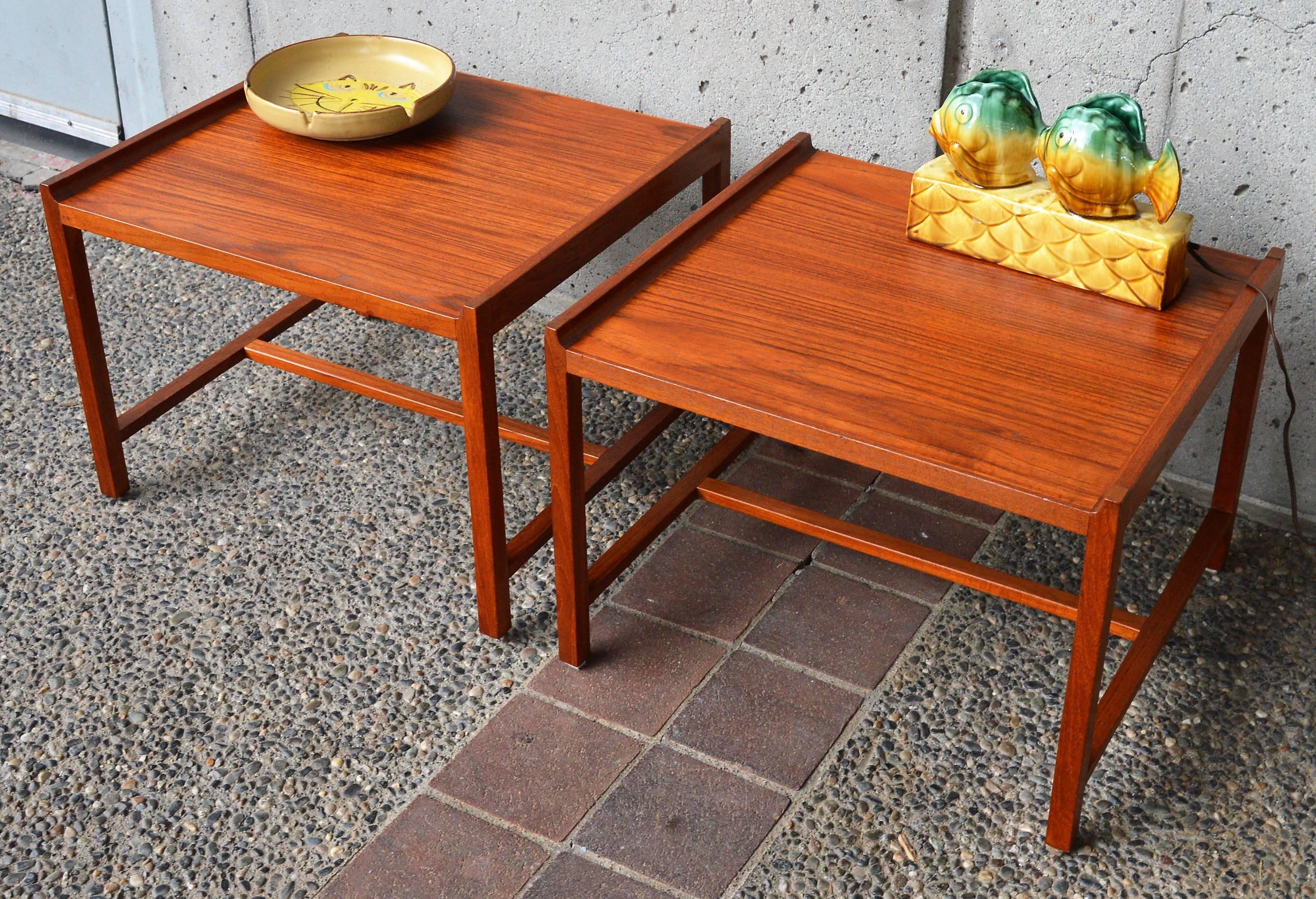 Mid-20th Century Pair of Teak Minimalist Side Tables with Flared Sides, Brode Blindheim 'Norway'