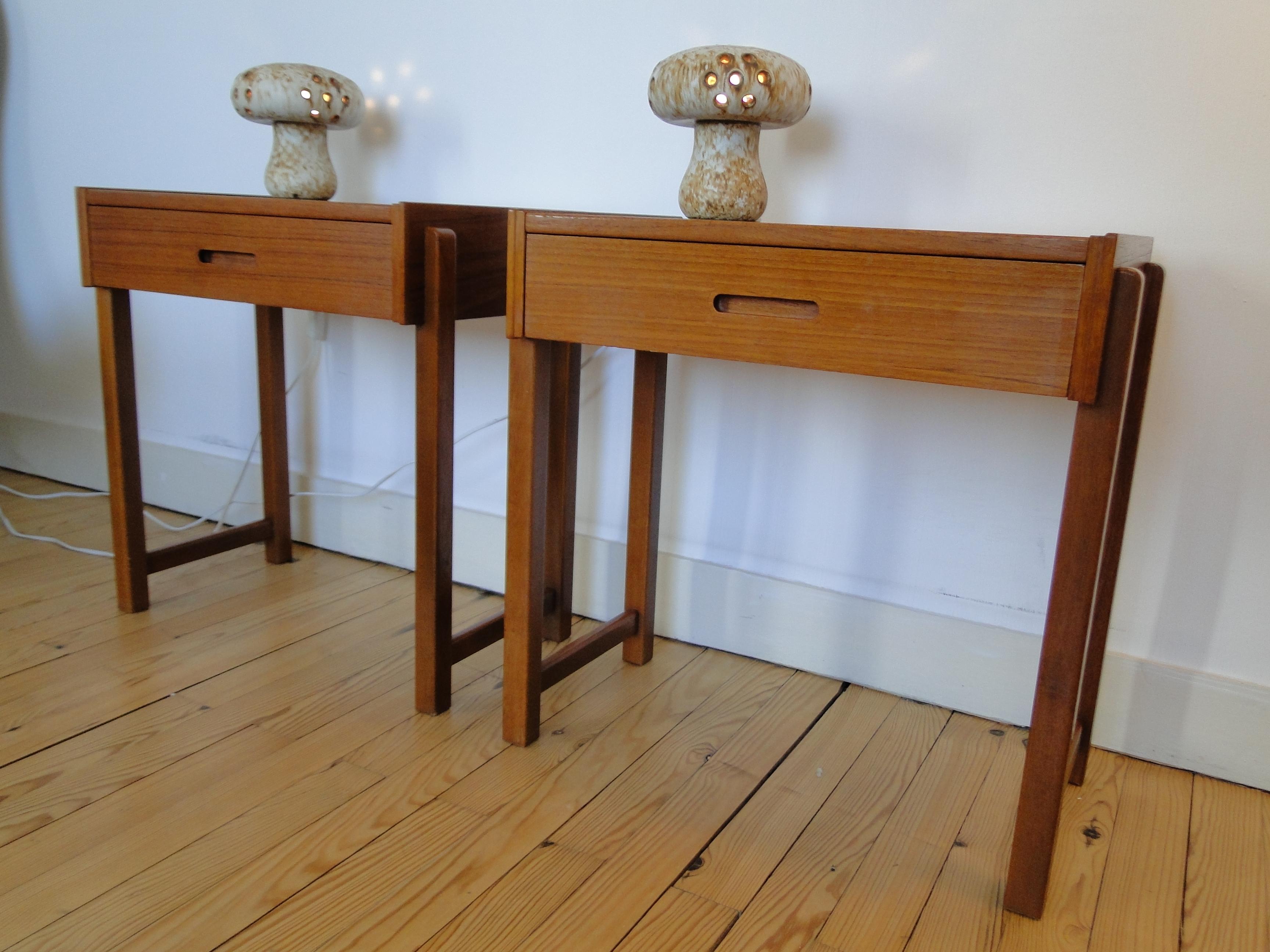 Swedish Pair Teak Nightstands Bedside Tables from 1950 Sweden For Sale