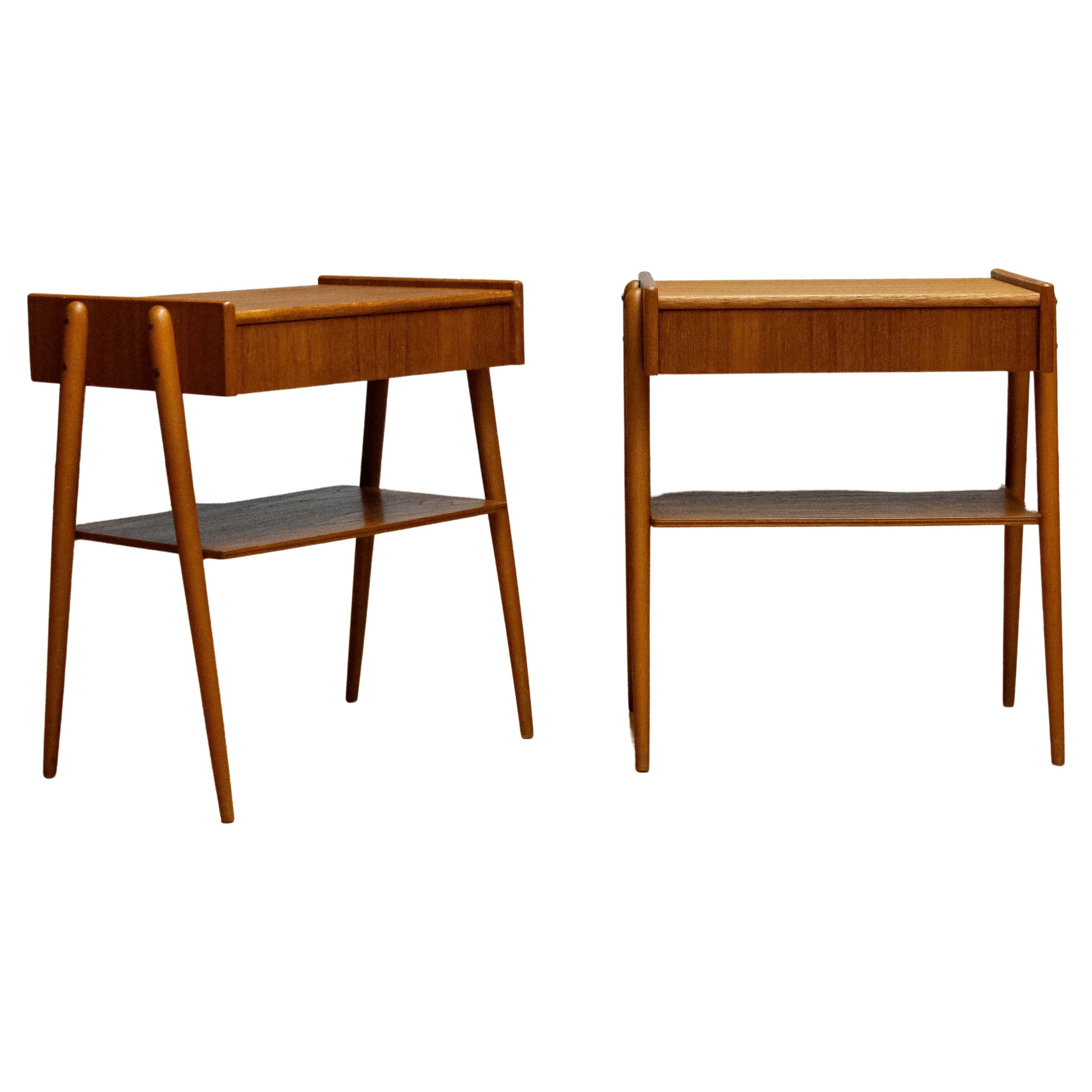 Pair Teak Nightstands Bedside Tables by Carlström & Co from Sweden 1950's