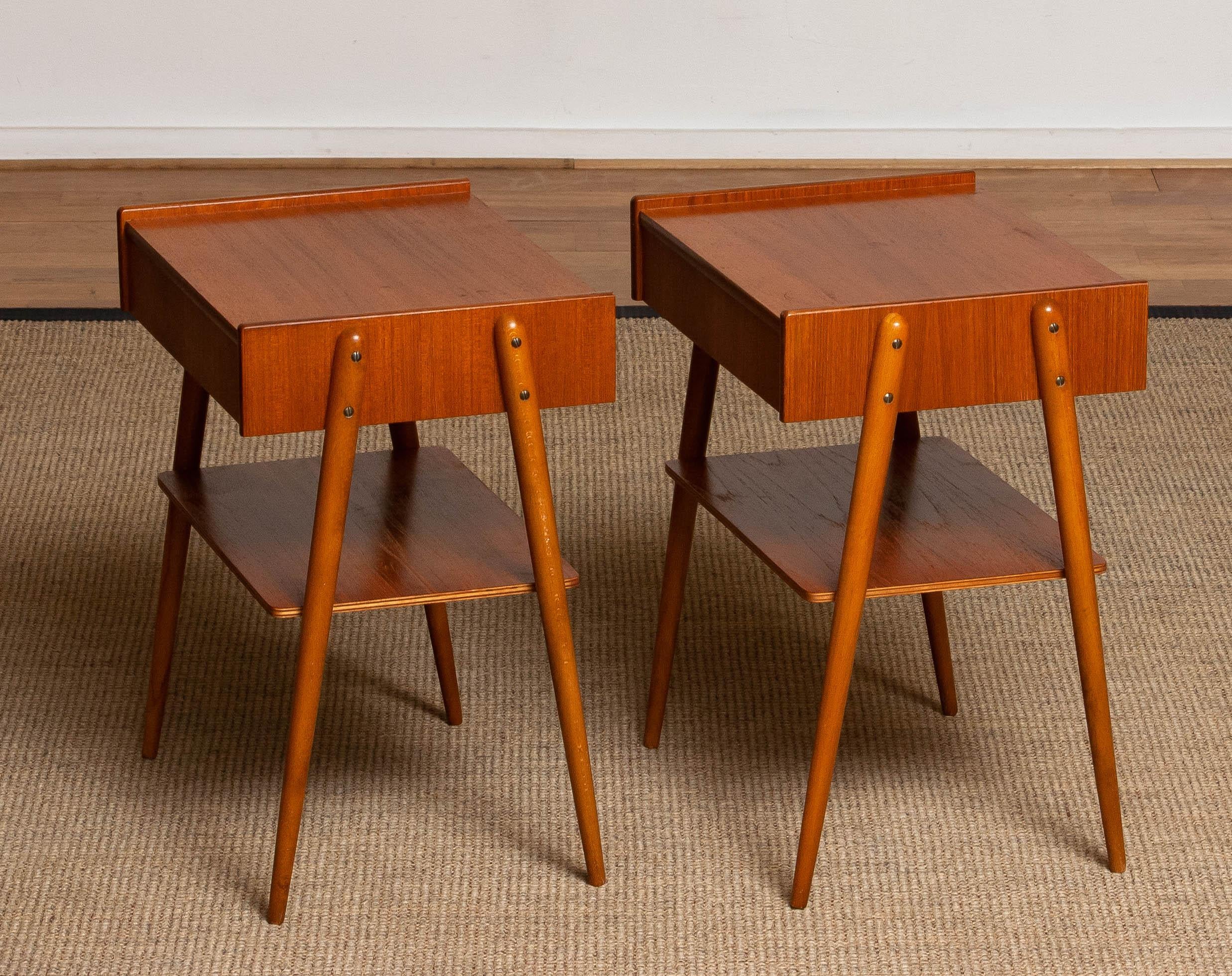 Pair Teak Nightstands Bedside Tables by Carlström & Co Mobelfabrik from 1950 For Sale 2
