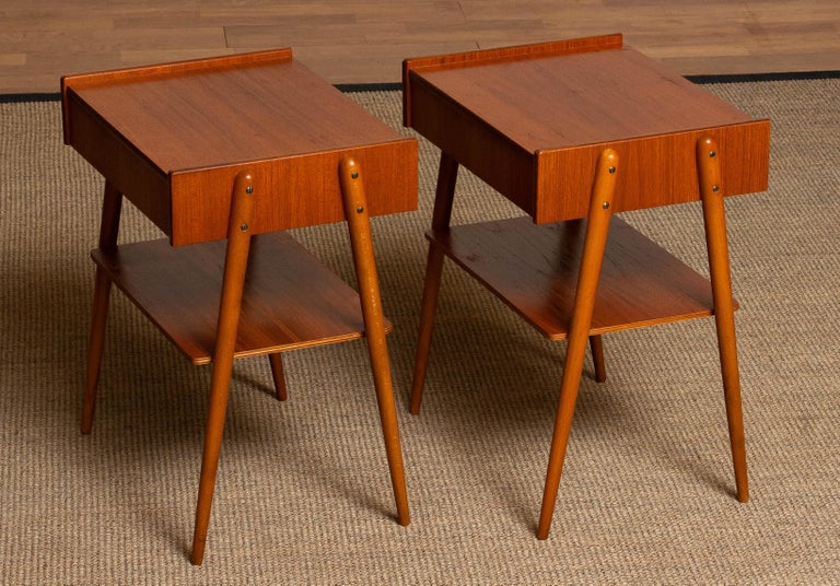 Pair Teak Nightstands Bedside Tables by Carlström & Co Mobelfabrik from 1950 For Sale 5