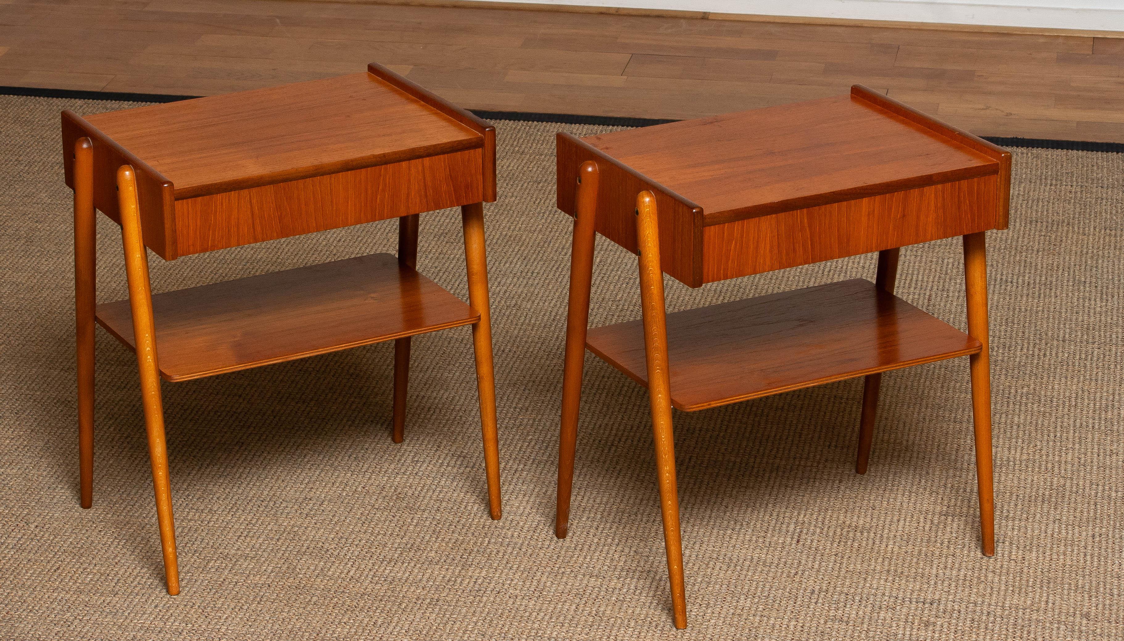 Swedish Pair Teak Nightstands Bedside Tables by Carlström & Co Mobelfabrik from 1950 For Sale
