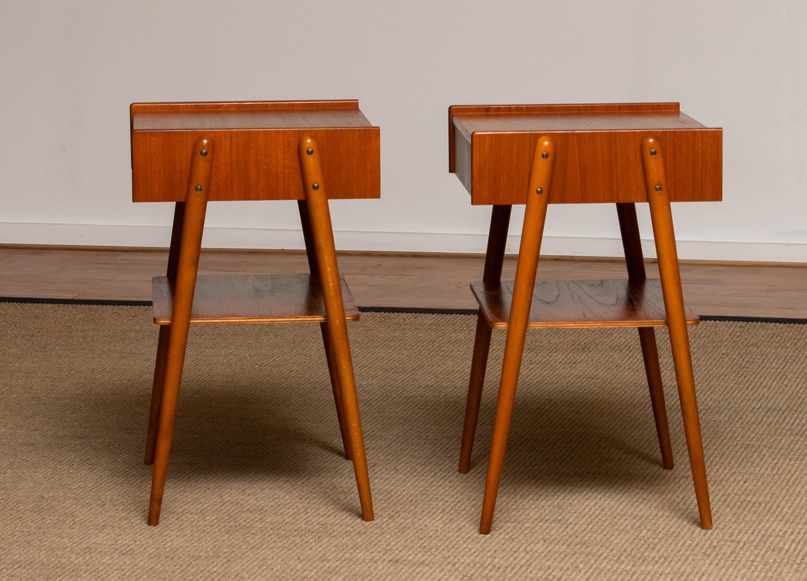 Pair Teak Nightstands Bedside Tables by Carlström & Co Mobelfabrik from 1950 For Sale 1