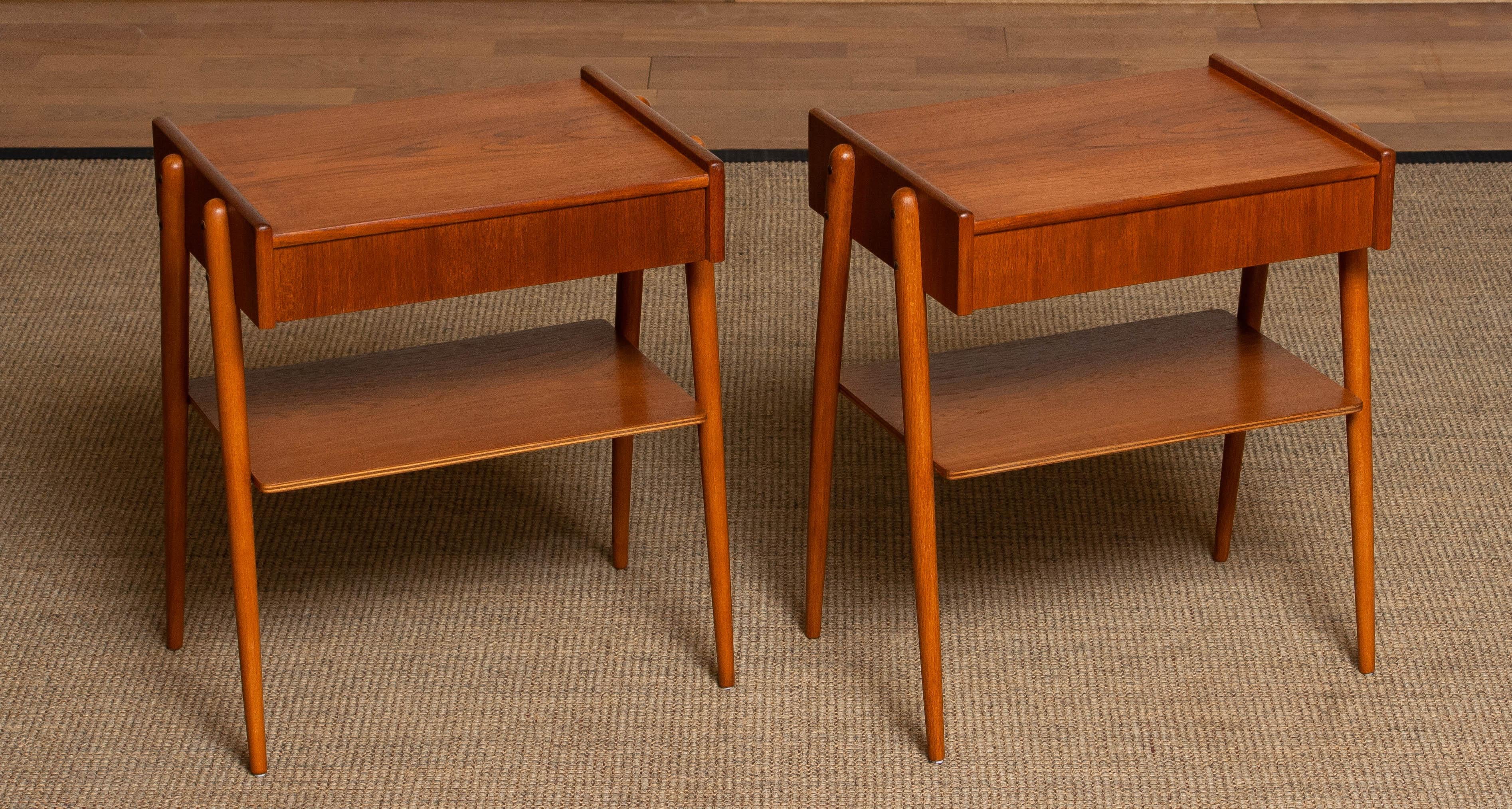 Swedish Pair Teak Nightstands Bedside Tables By Carlström & Co Mobelfabrik Sweden 1950s