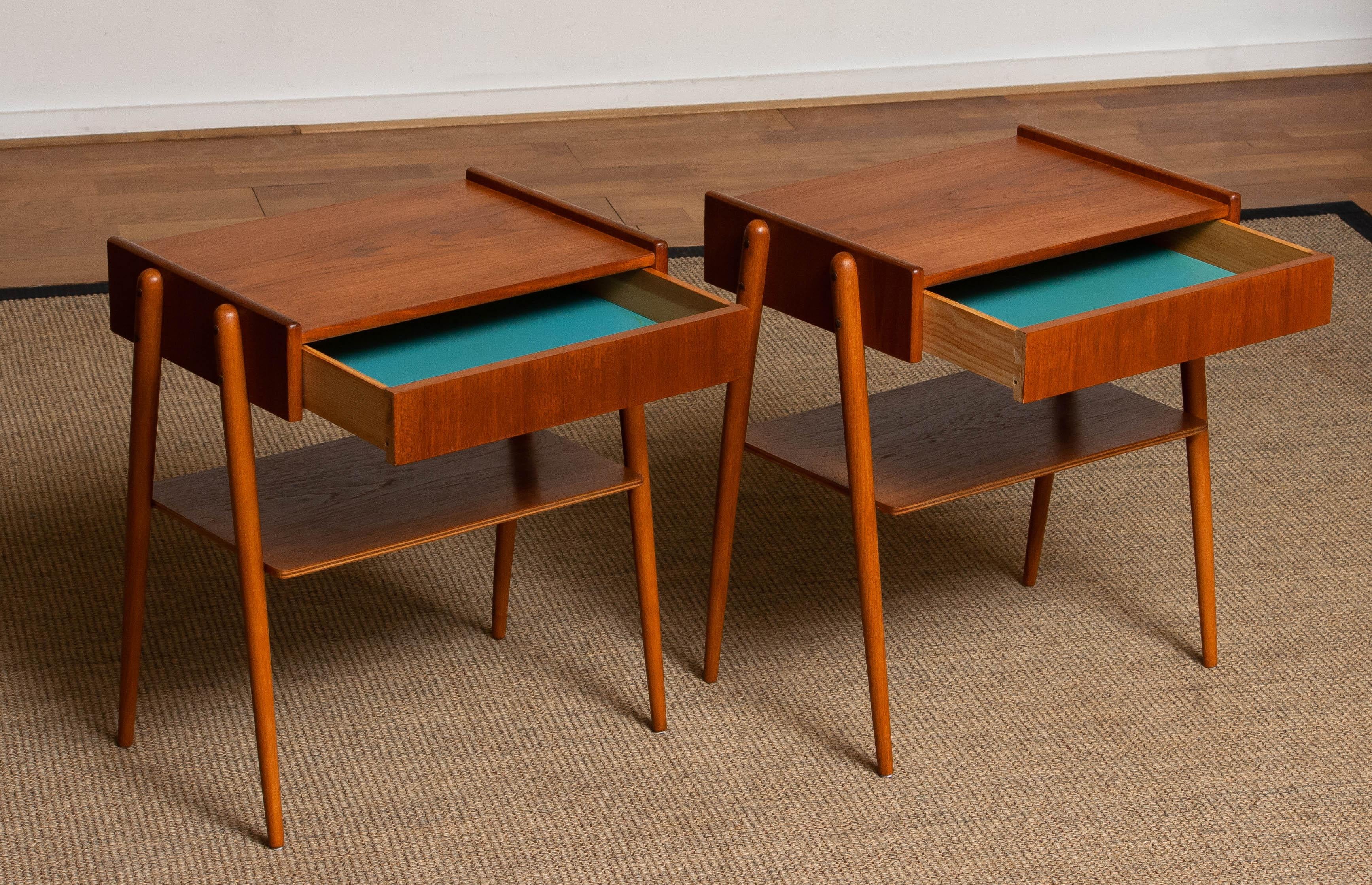 Pair Teak Nightstands Bedside Tables By Carlström & Co Mobelfabrik Sweden 1950s In Good Condition In Silvolde, Gelderland