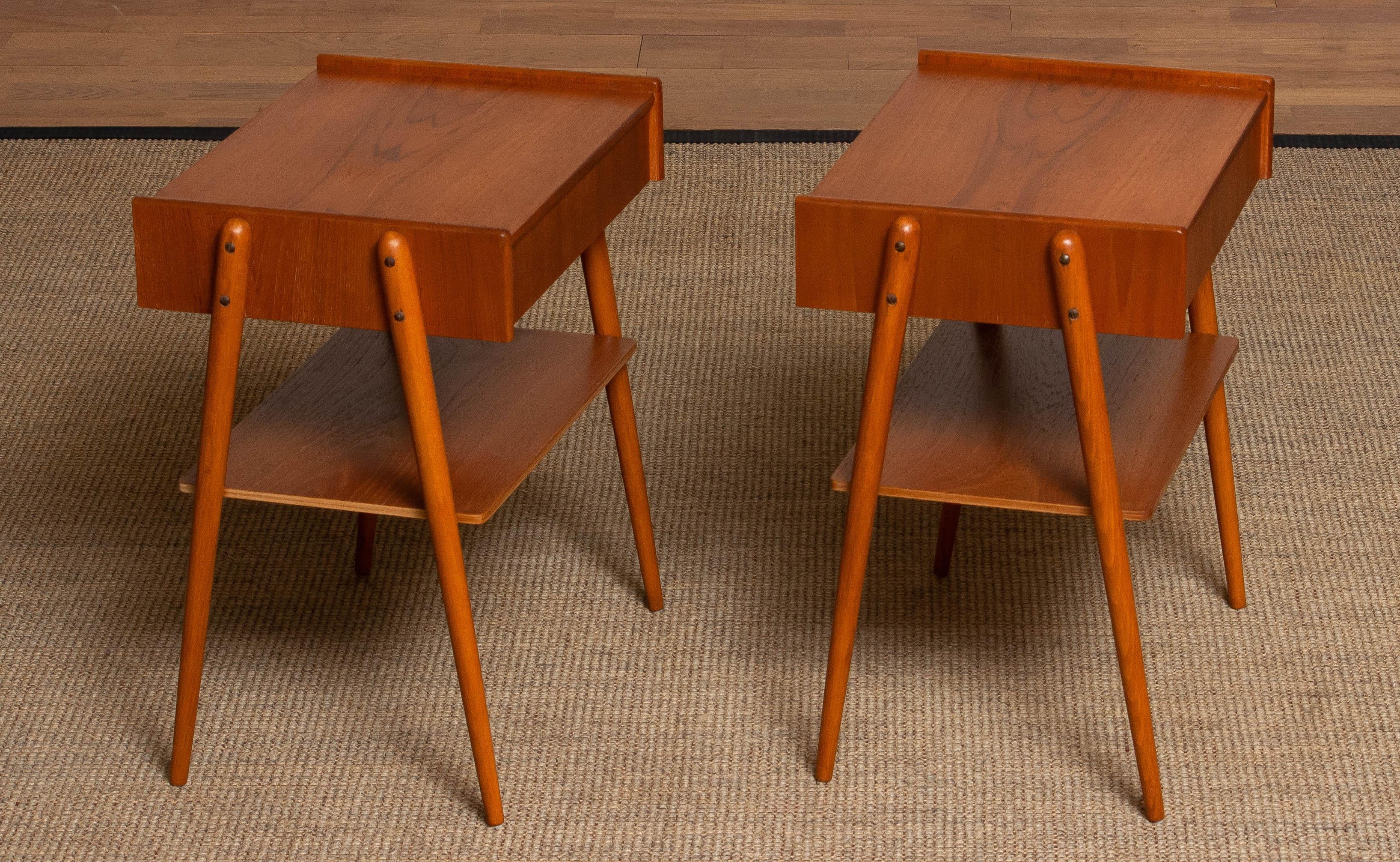 Mid-20th Century Pair Teak Nightstands Bedside Tables By Carlström & Co Mobelfabrik Sweden 1950s