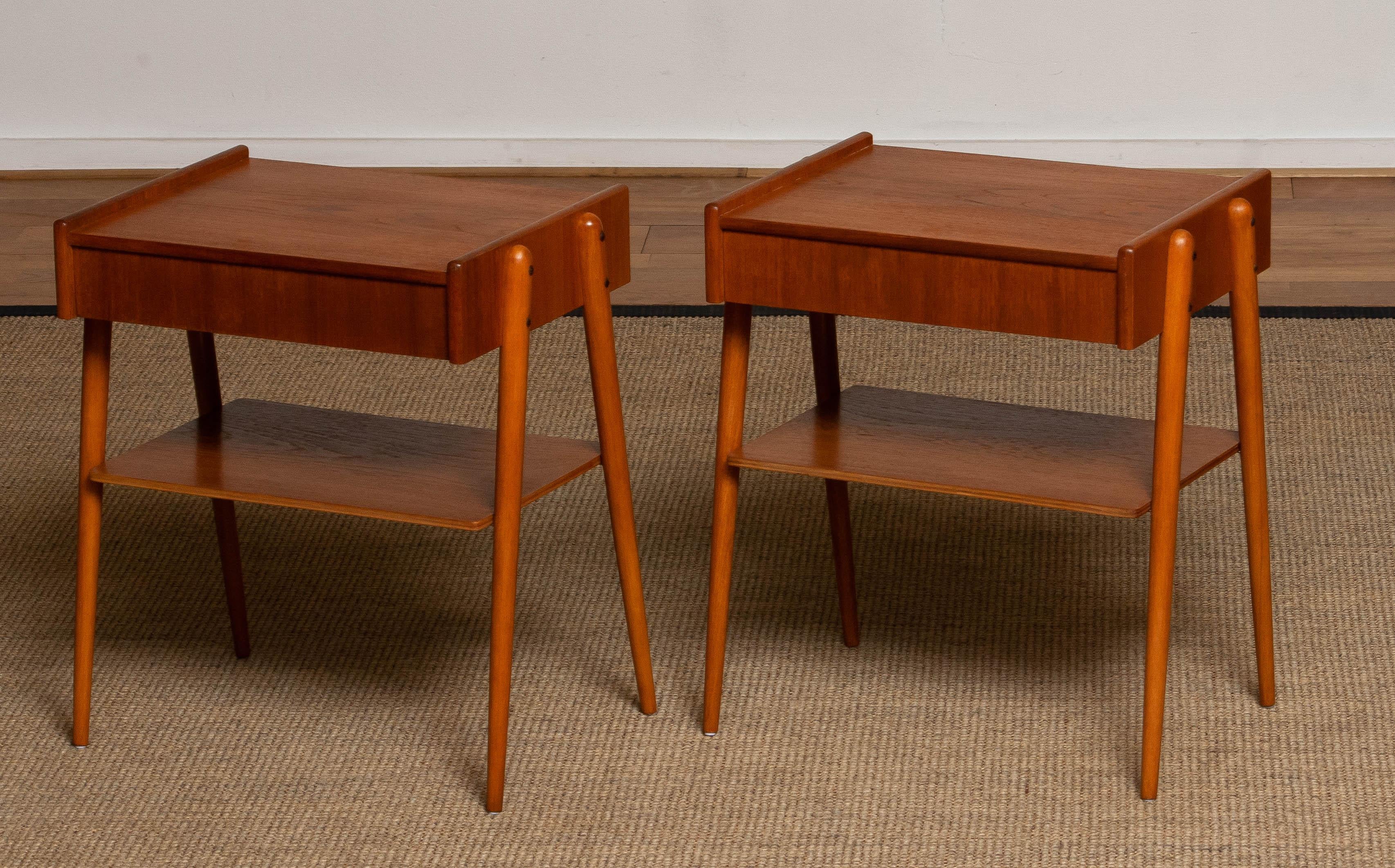 Pair Teak Nightstands Bedside Tables By Carlström & Co Mobelfabrik Sweden 1950s 1