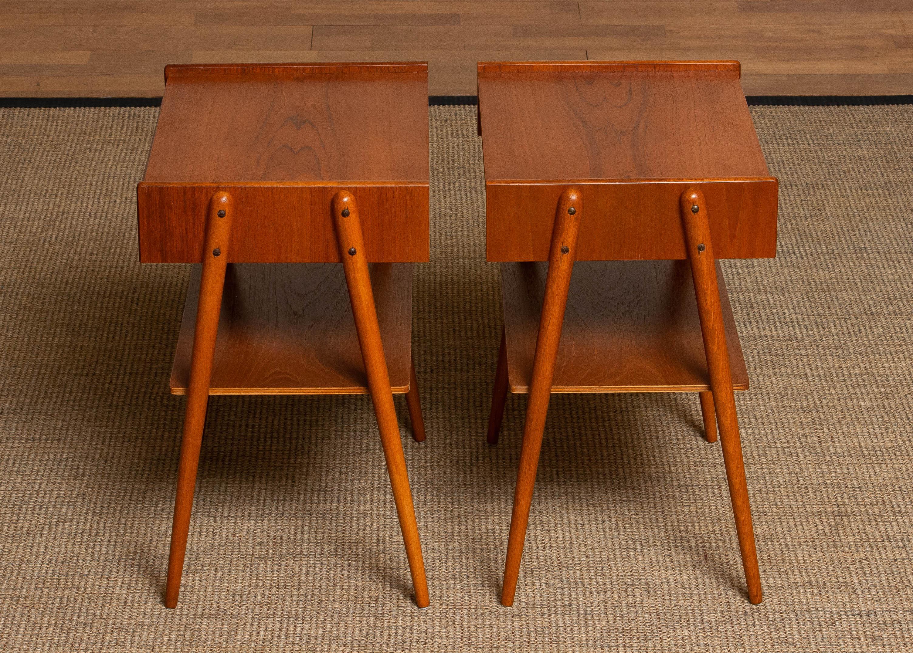Pair Teak Nightstands Bedside Tables By Carlström & Co Mobelfabrik Sweden 1950s 2