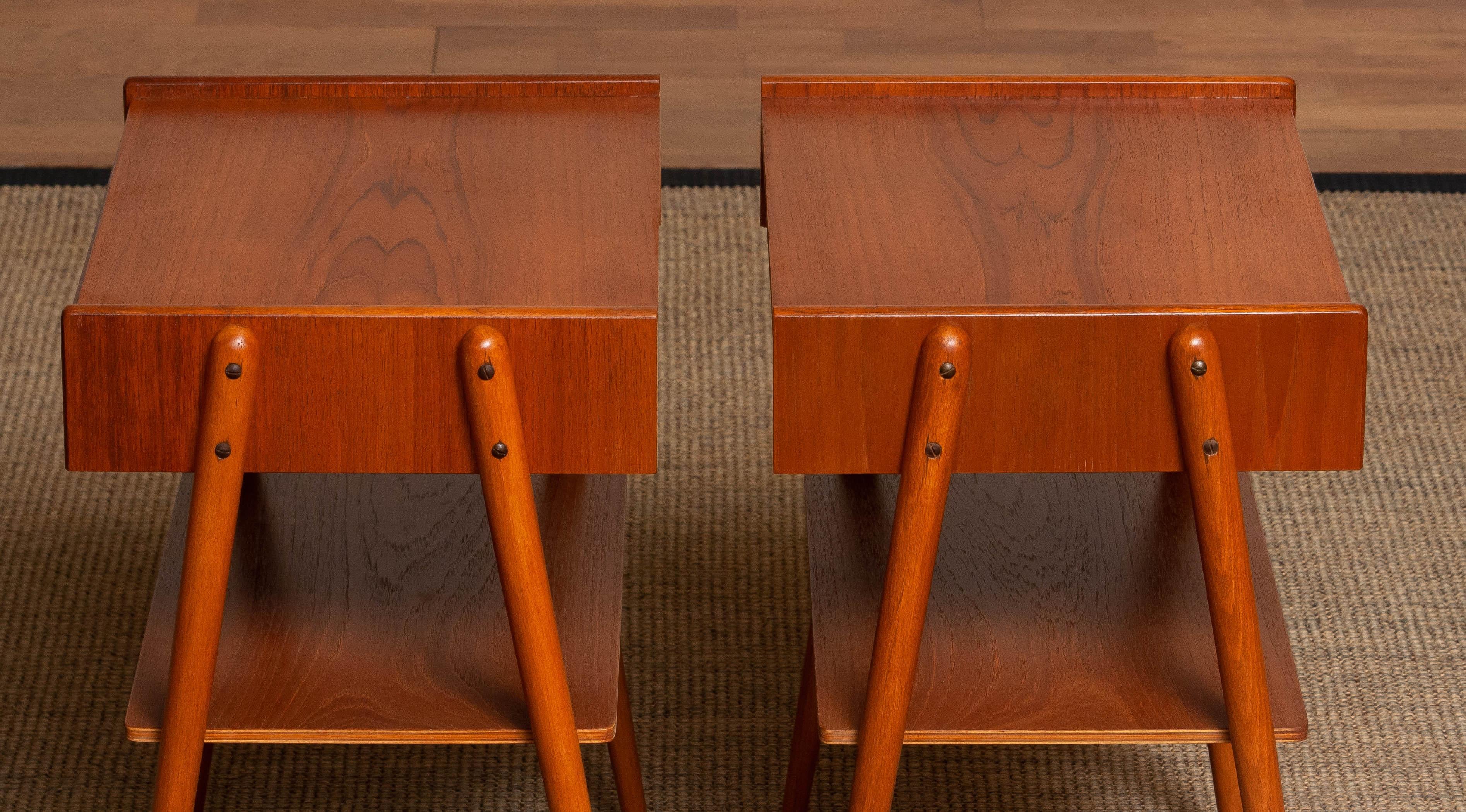 Pair Teak Nightstands Bedside Tables By Carlström & Co Mobelfabrik Sweden 1950s 3