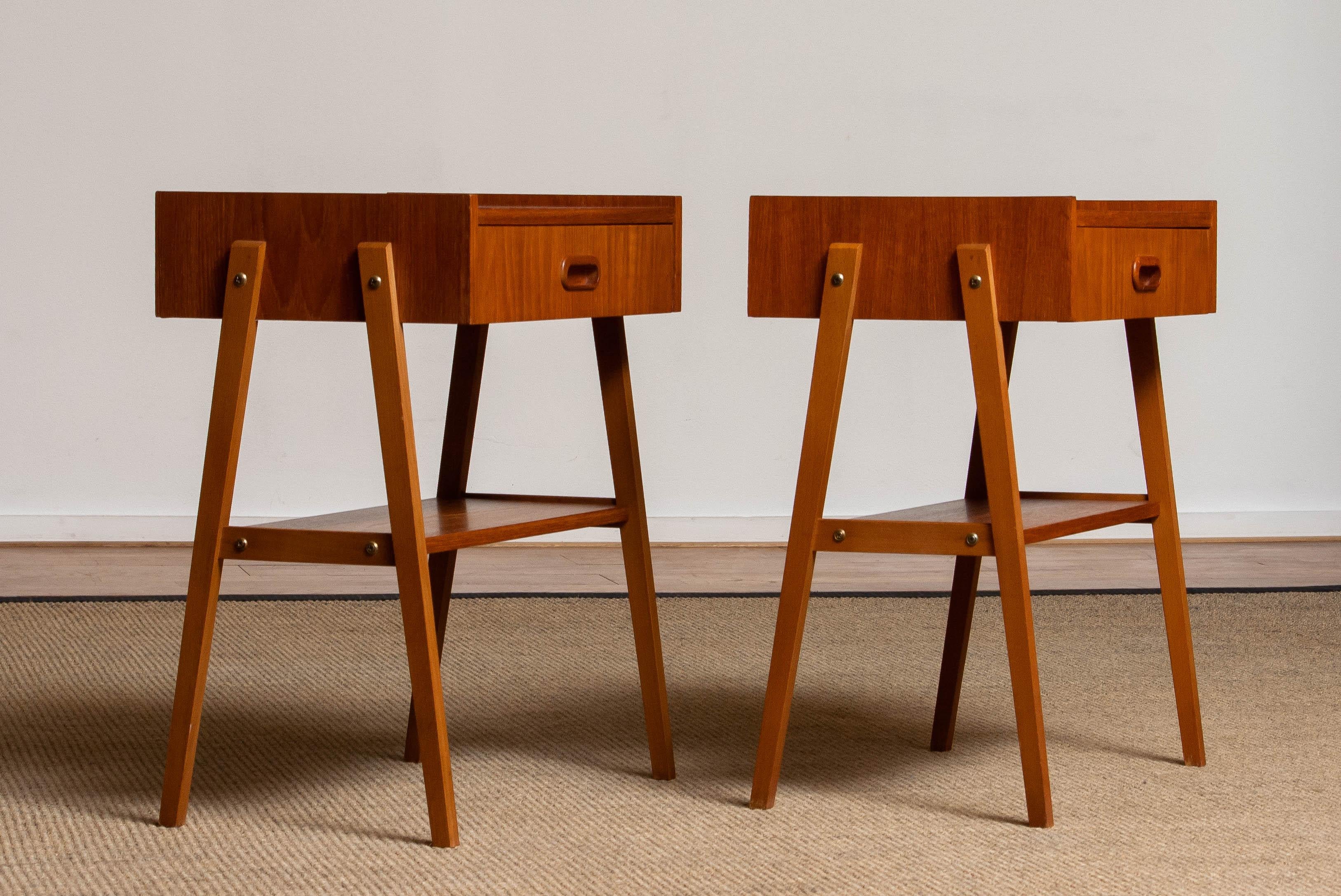 Pair Teak Nightstands / Bedside Tables by Ulferts Möbler from Sweden in 1950's In Good Condition In Silvolde, Gelderland