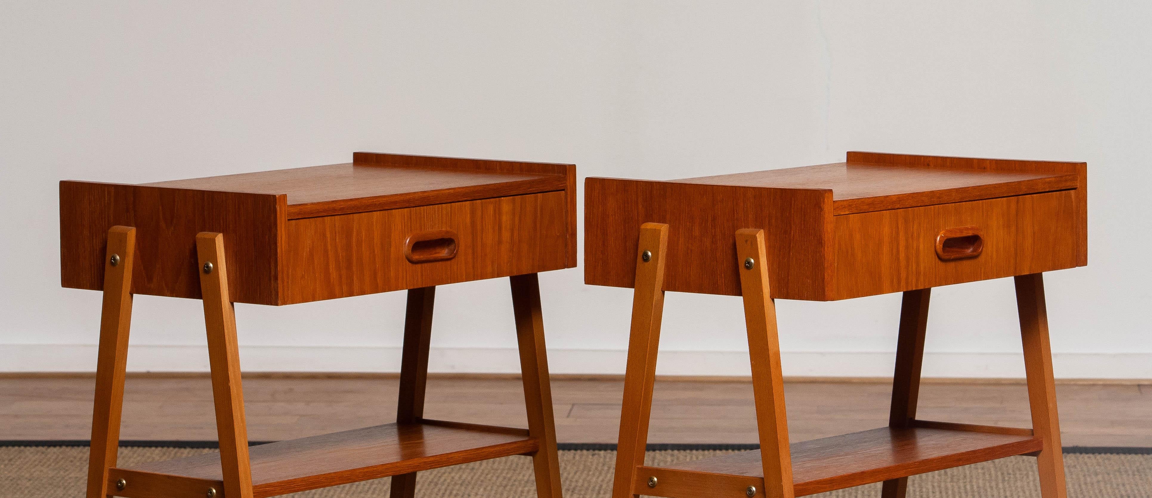 Mid-20th Century Pair Teak Nightstands / Bedside Tables by Ulferts Möbler from Sweden in 1950's