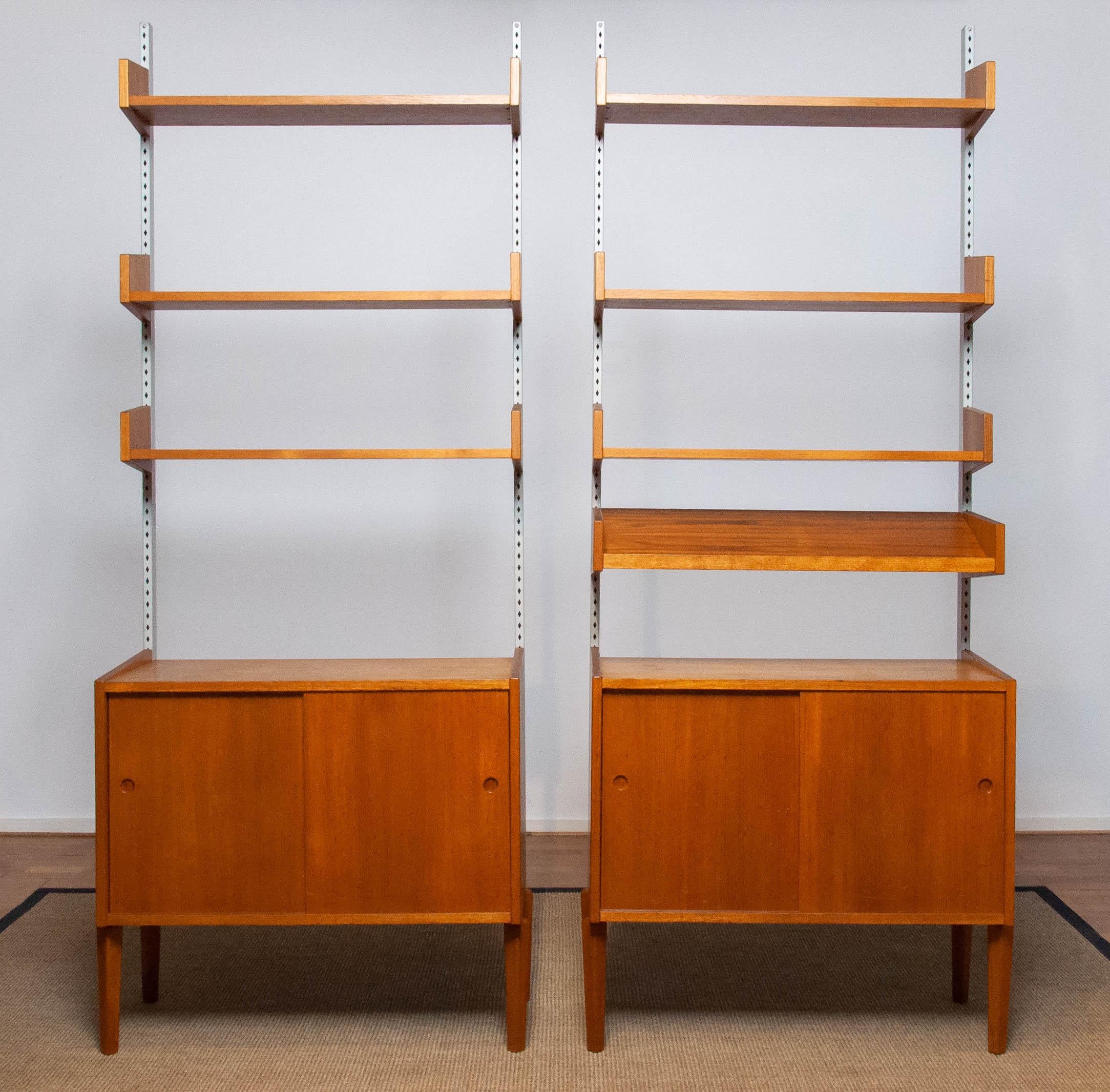 Pair Teak Shelf Systems Bookcases with Steel Bars by Harald Lundqvist for Lizzy In Good Condition In Silvolde, Gelderland