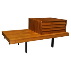Pair Teak Side Tables With Louvre Effect Drawers On Metal Bases by Punt Mobles