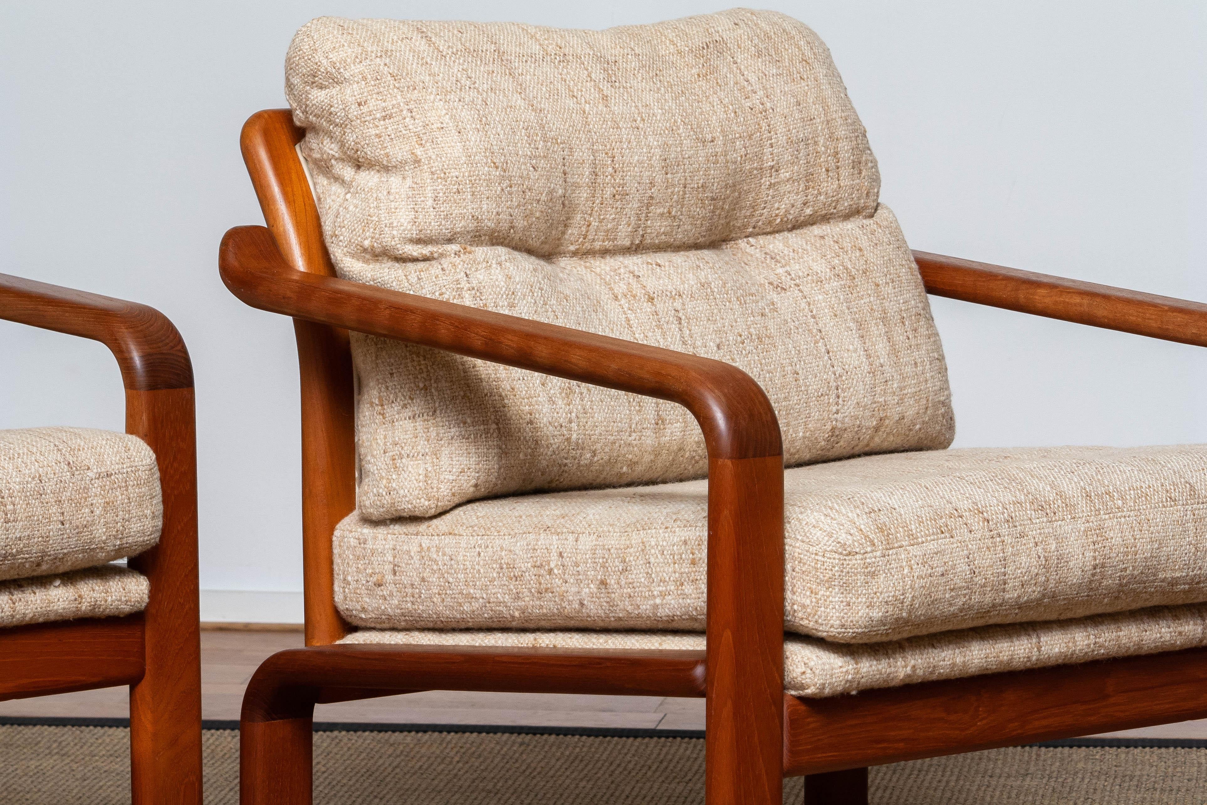 Paire de fauteuils en teck avec coussins en laine par DHS Design Denmark 1980 en vente 5