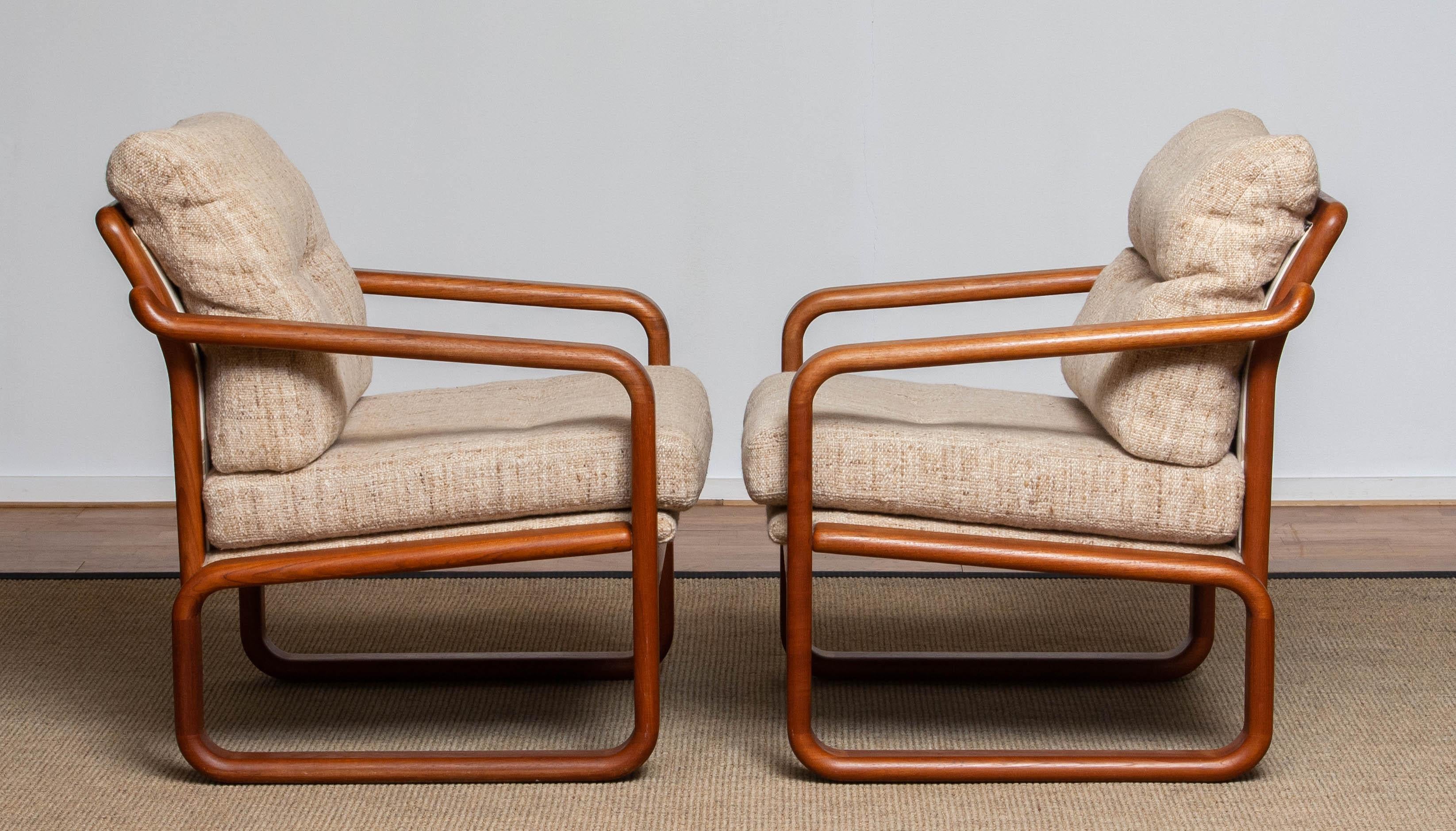 Paire de fauteuils en teck avec coussins en laine par DHS Design Denmark 1980 en vente 8