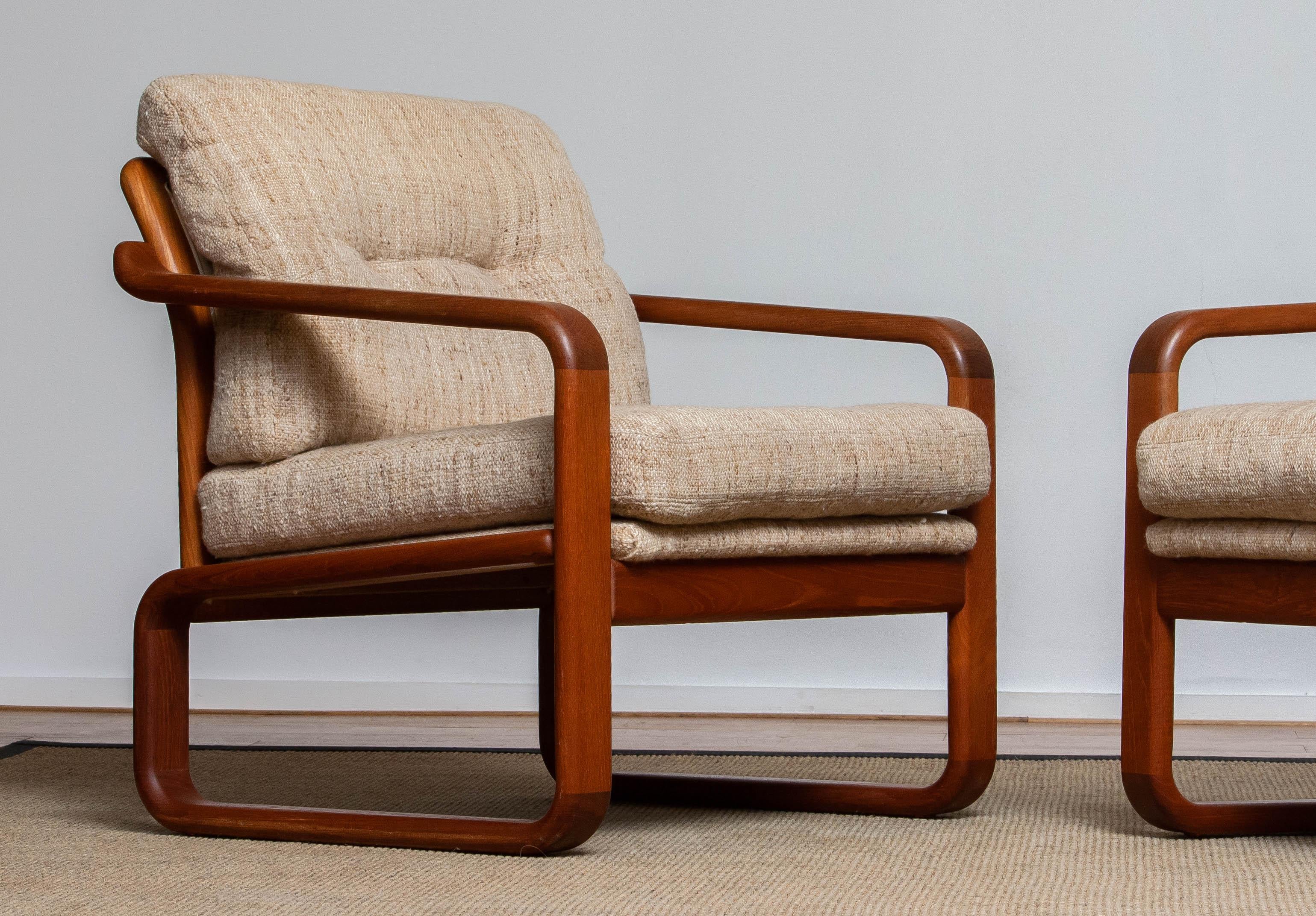 Paire de fauteuils en teck avec coussins en laine par DHS Design Denmark 1980 Bon état - En vente à Silvolde, Gelderland