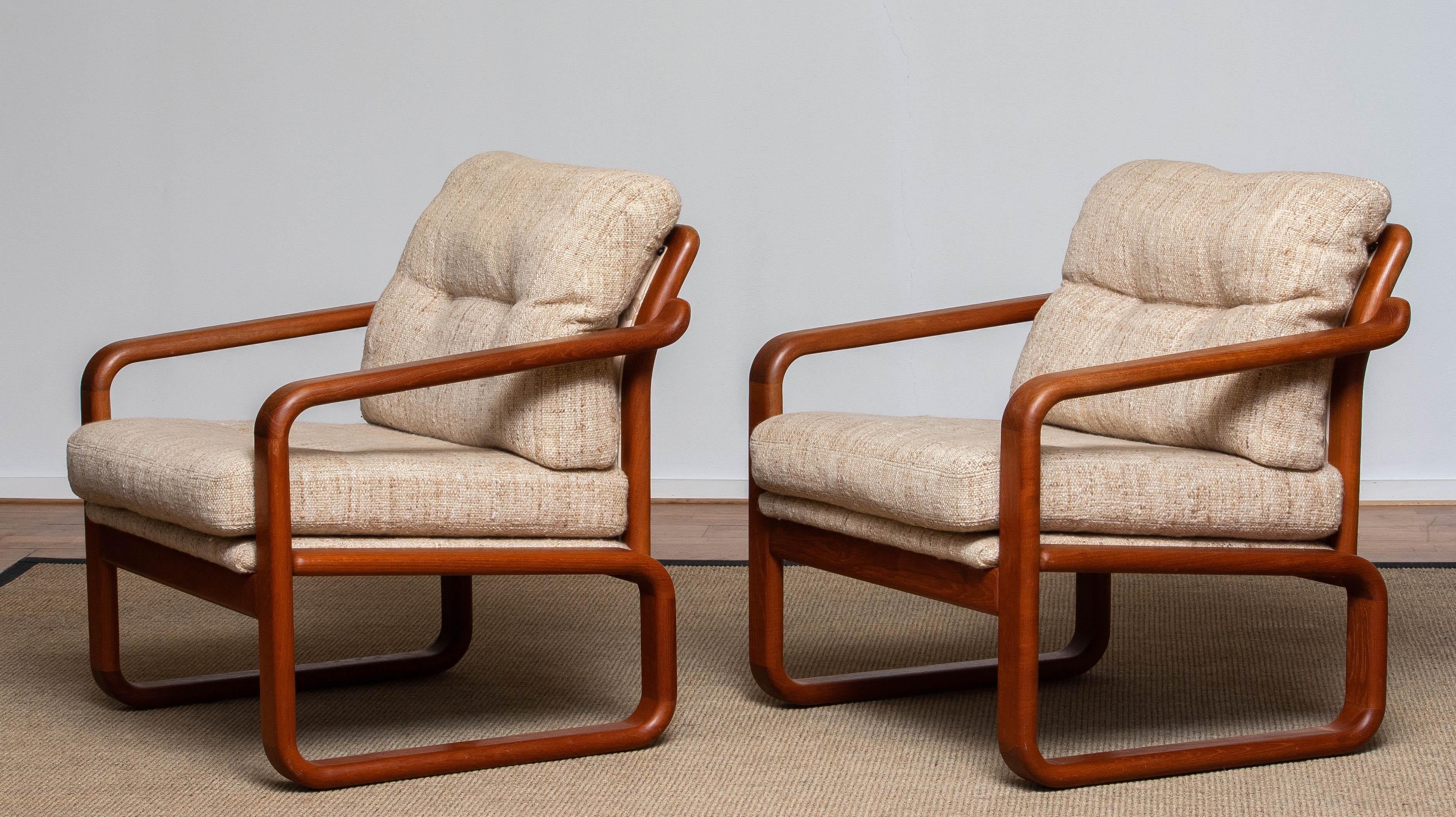 Fin du 20e siècle Paire de fauteuils en teck avec coussins en laine par DHS Design Denmark 1980 en vente